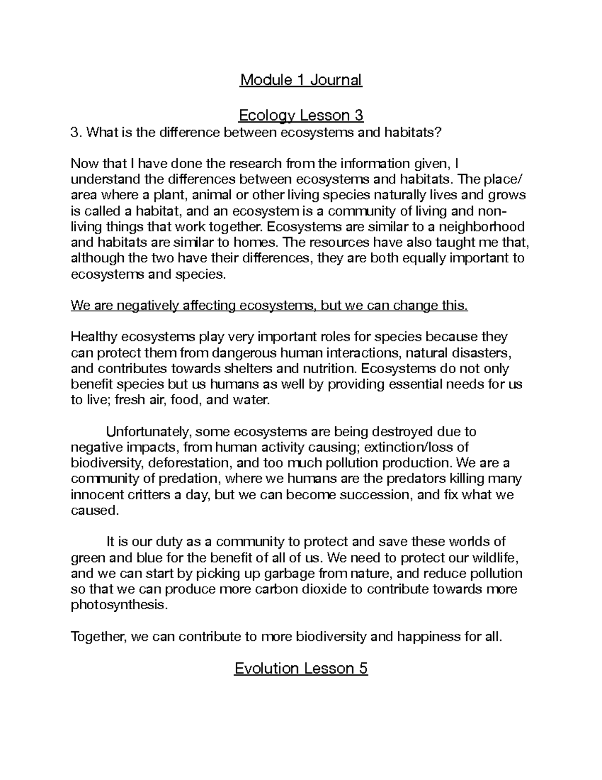 Module 1 lecture notes: Understanding ecosystems and habitats - Studocu