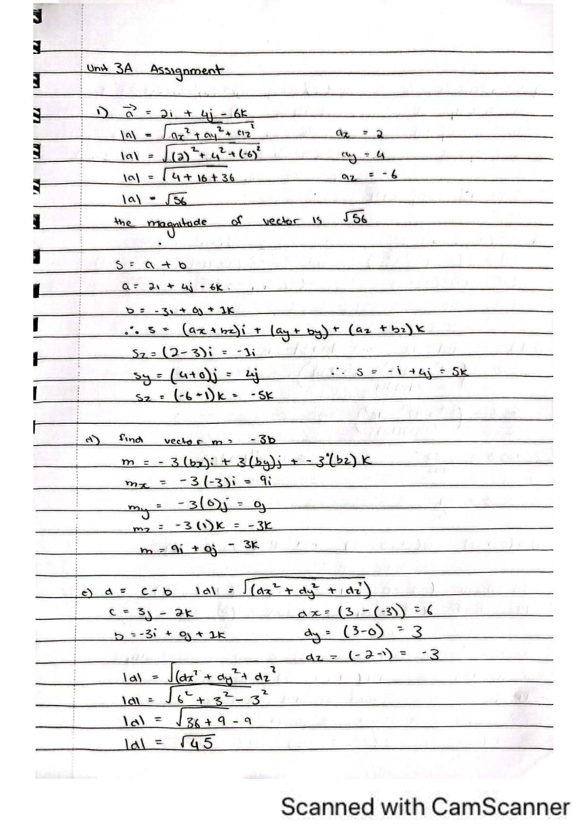 Unit 3A Assignment - unit 3 - Unit 3A Assignment 1) a 2i 4 jj 6k az 2 ...
