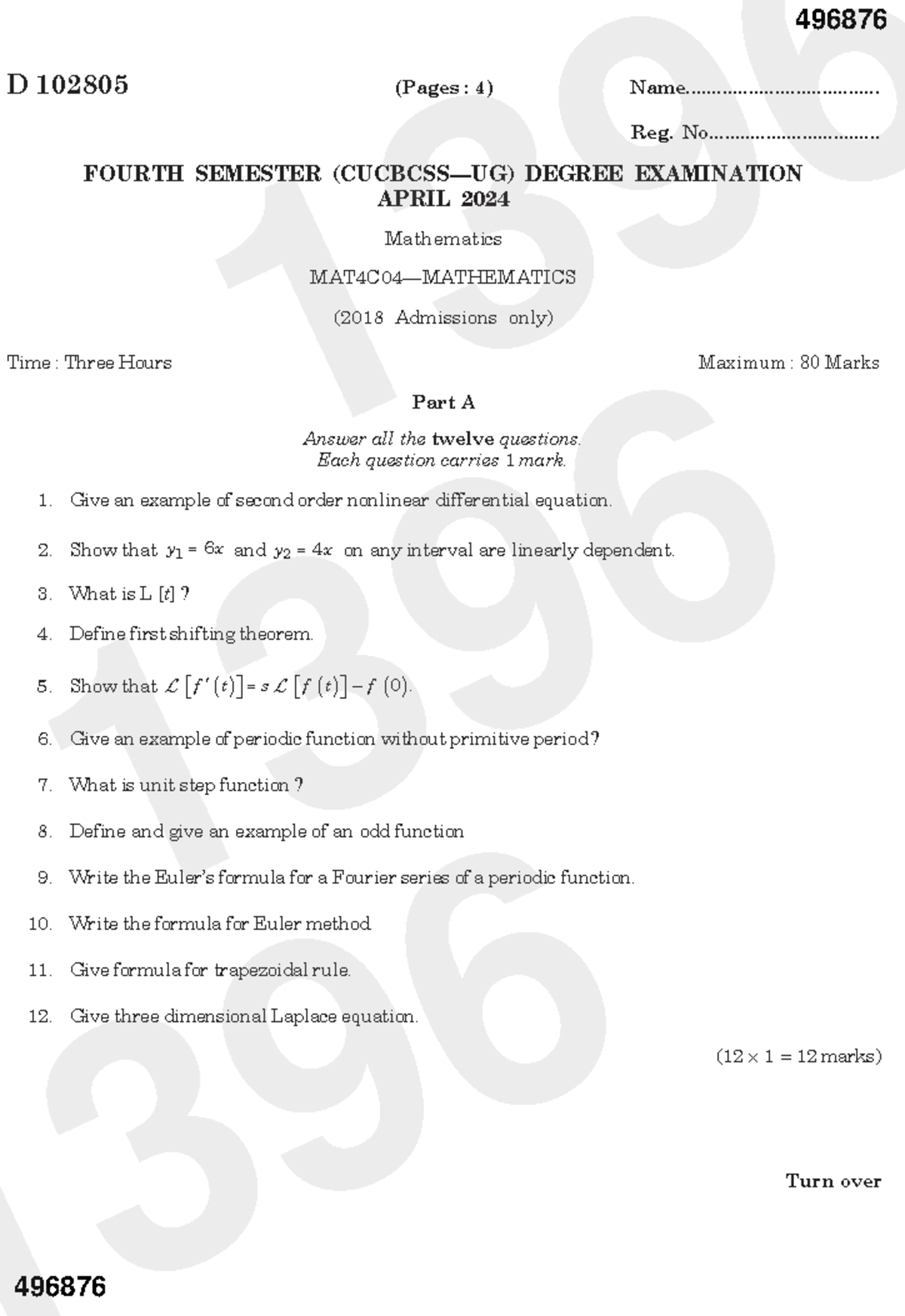 2024 MAT4C04 Final Exam Mathematics Notes - Studocu