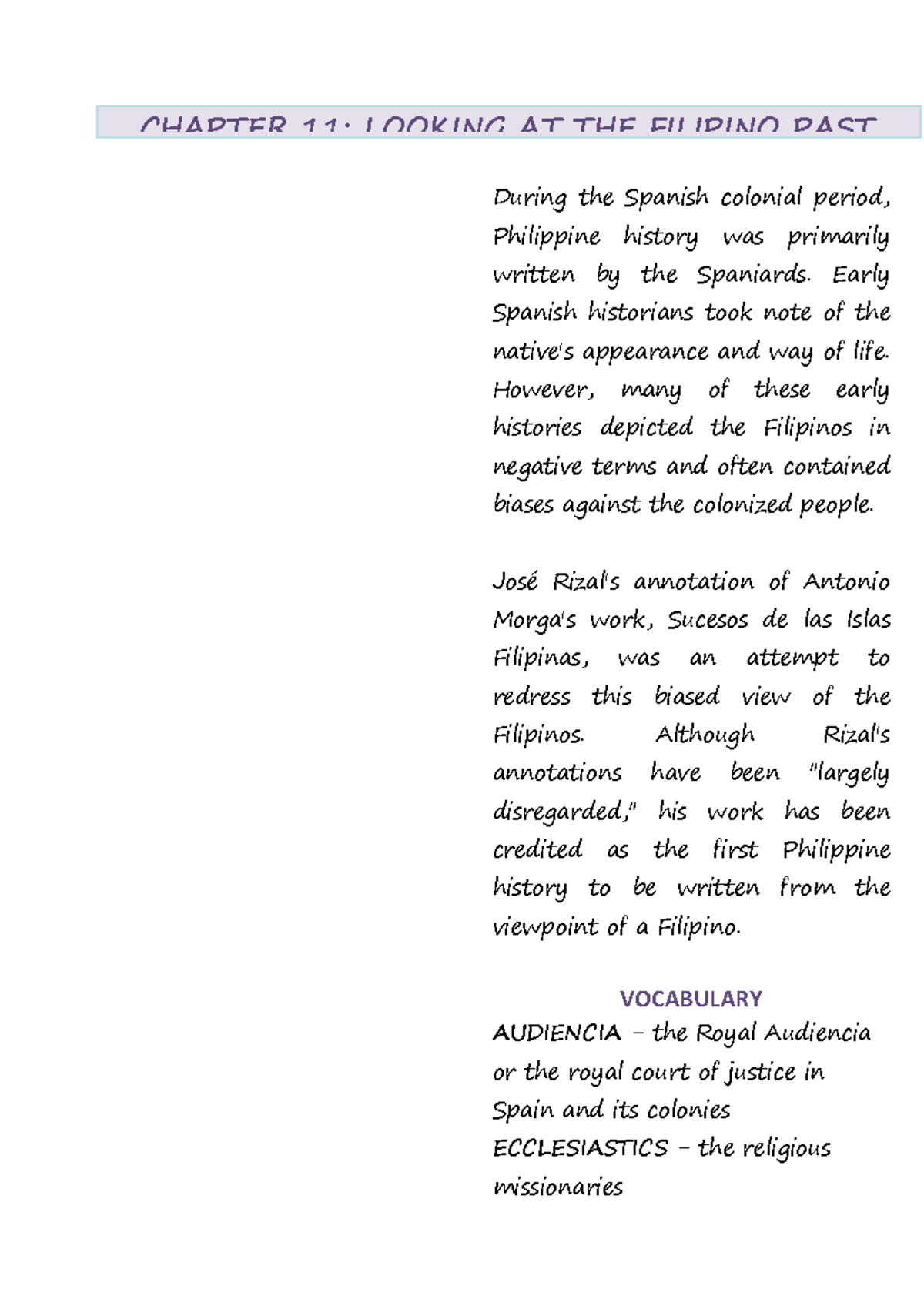 CHAPTER 11-15: RIZAL'S VIEW ON FILIPINO HISTORY AND IDENTITY - Studocu