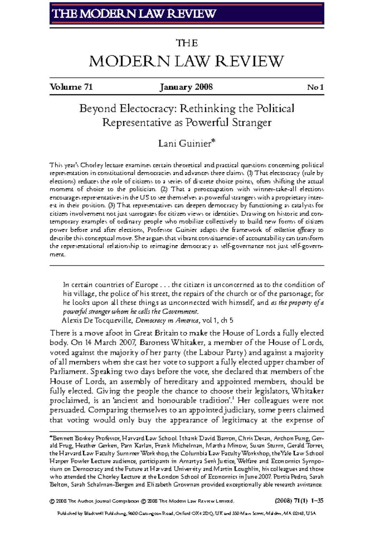 Guinier Electocracy - journal article - THE MODERN LAW REVIEW Volume 71 ...