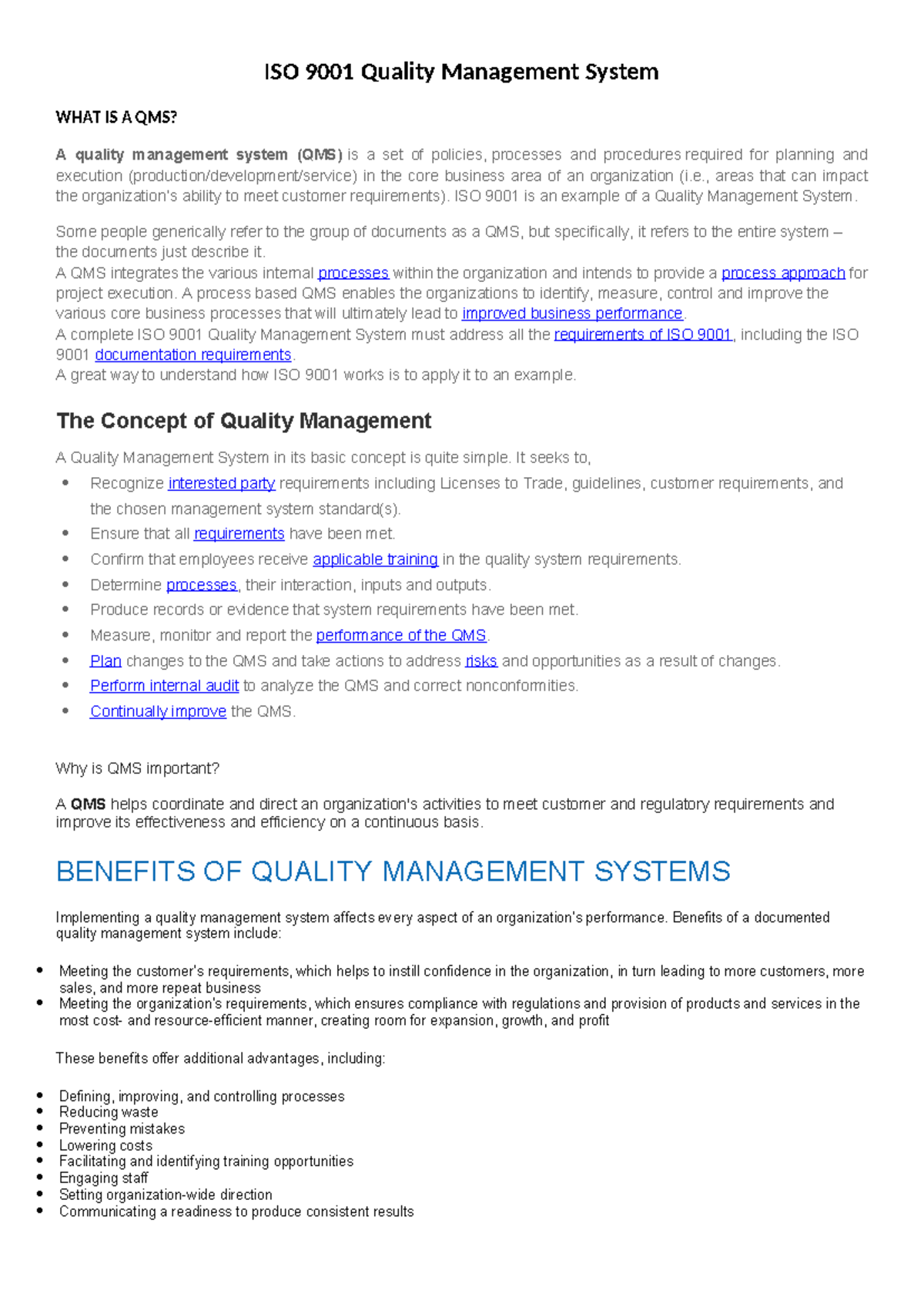 ISO 9001:2015 Quality Management System Overview and Benefits - Studocu