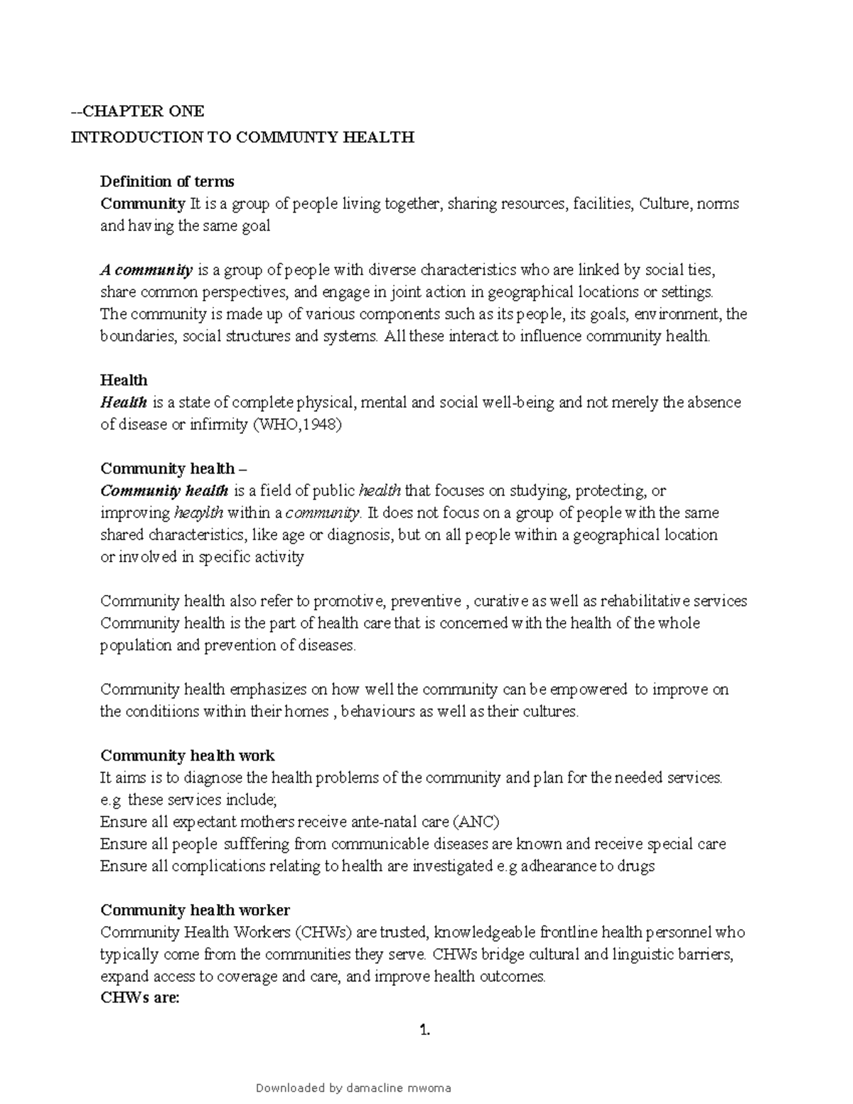 Community Health & Human Growth Development Full Notes (CHHD 101) - Studocu