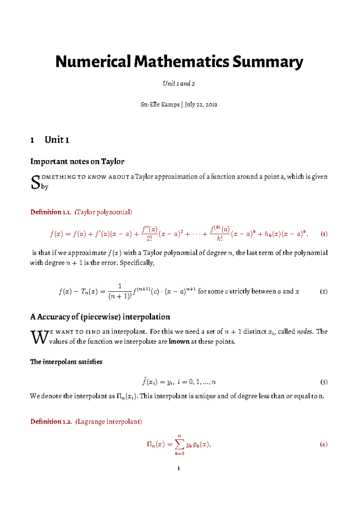 [Numerical Mathematics] - Unit 1 & 2 Summary Notes for Revision ...
