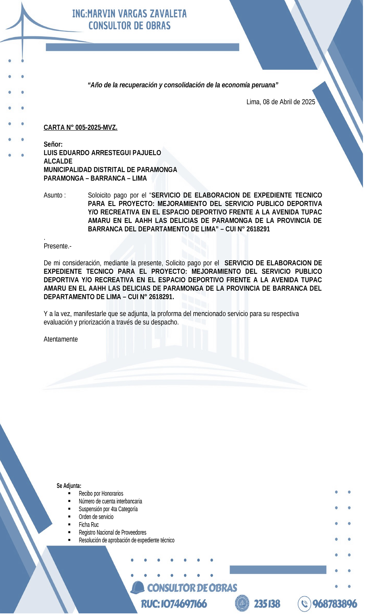 Documentacion PARA PAGO DE Servicio DE Topografia signed - “Año de la ...