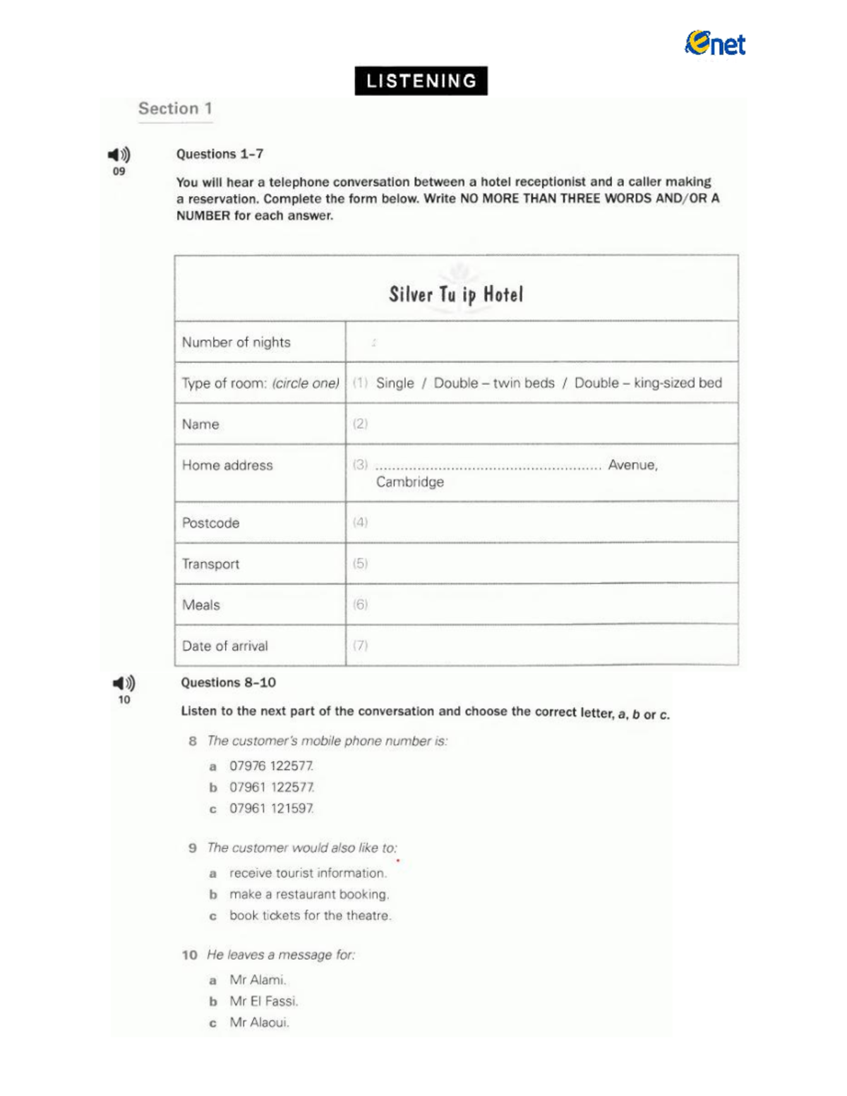 Final Test - Listening Section 1-4 Questions and Answers - Studocu