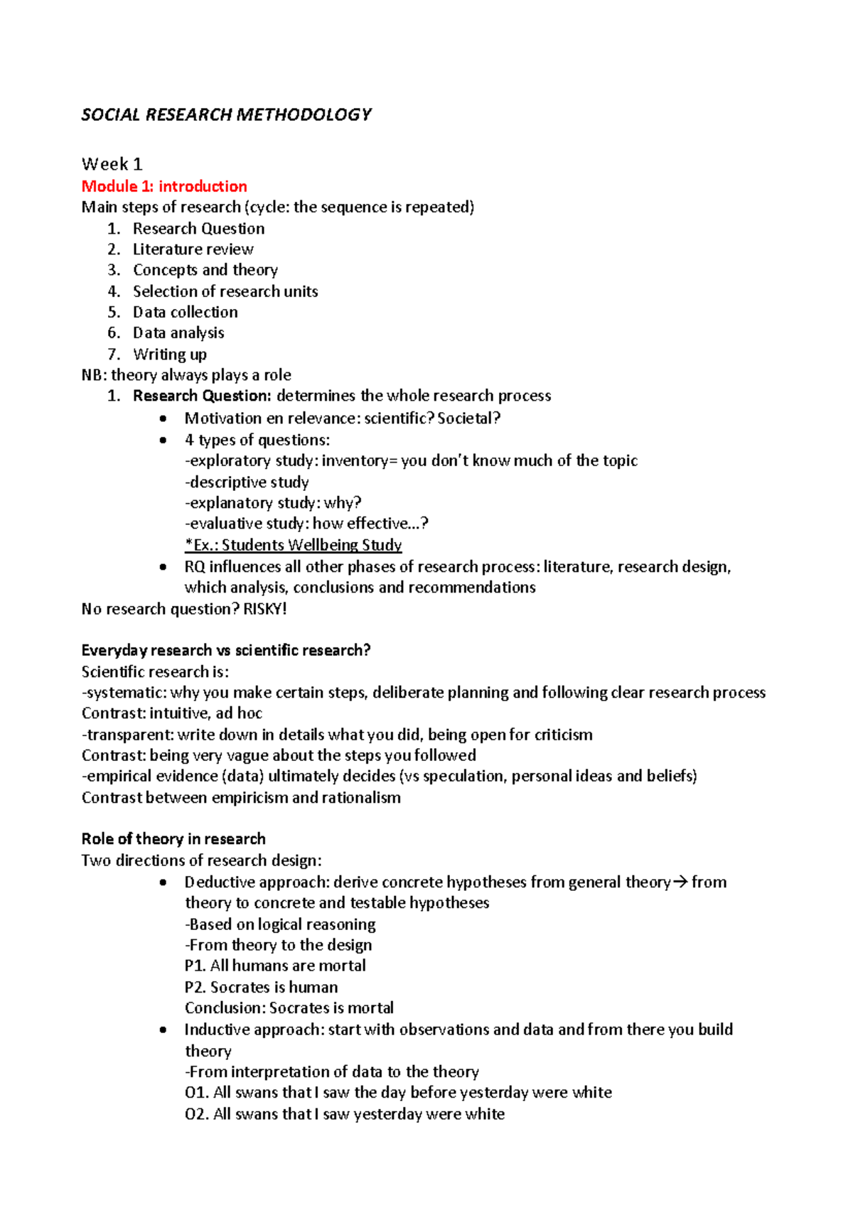 Social Research Methodology - Resit (Module 1 to 10) Overview - Studeersnel