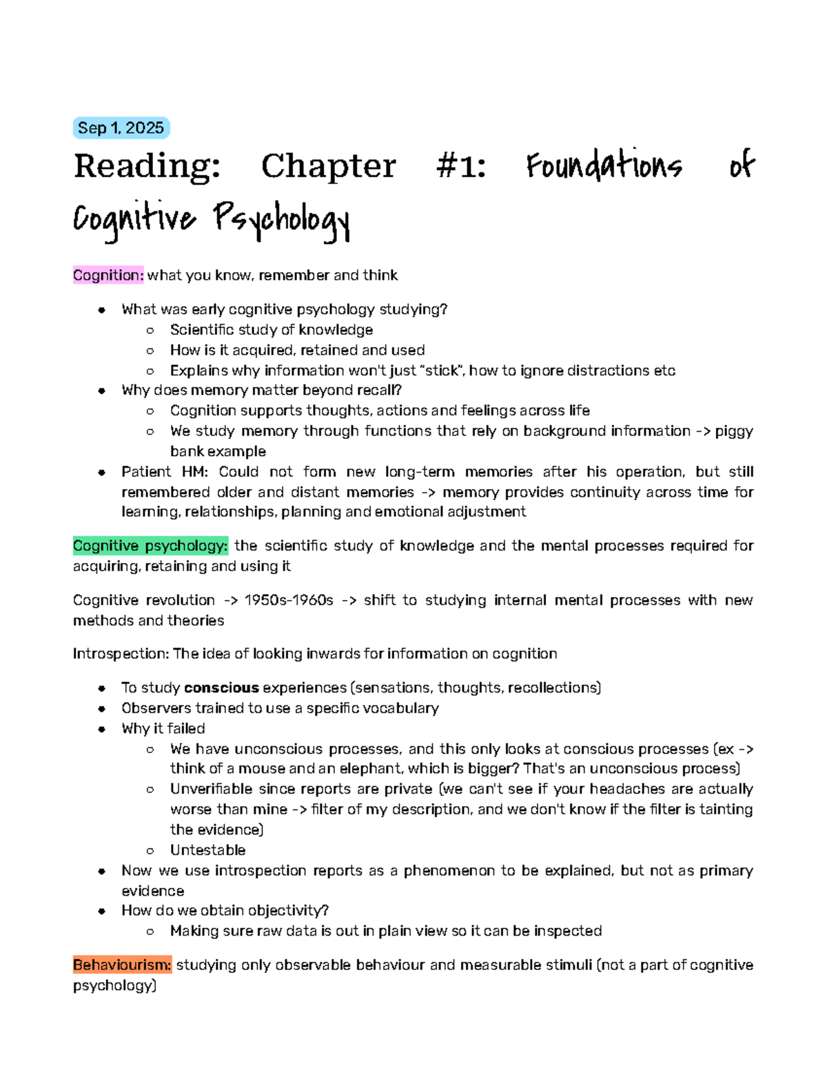 Psych 2H03 - Chapter Reading: Foundations of Cognitive Psychology - Studocu