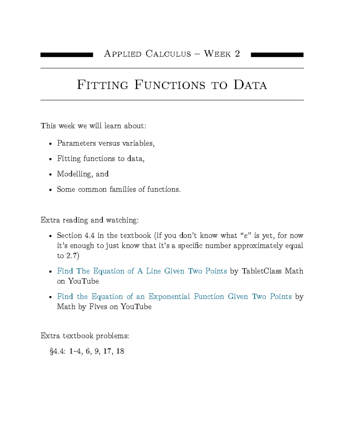 Fitting Functions to Data - APLCALC Wk 2 Lecture Notes - Studocu