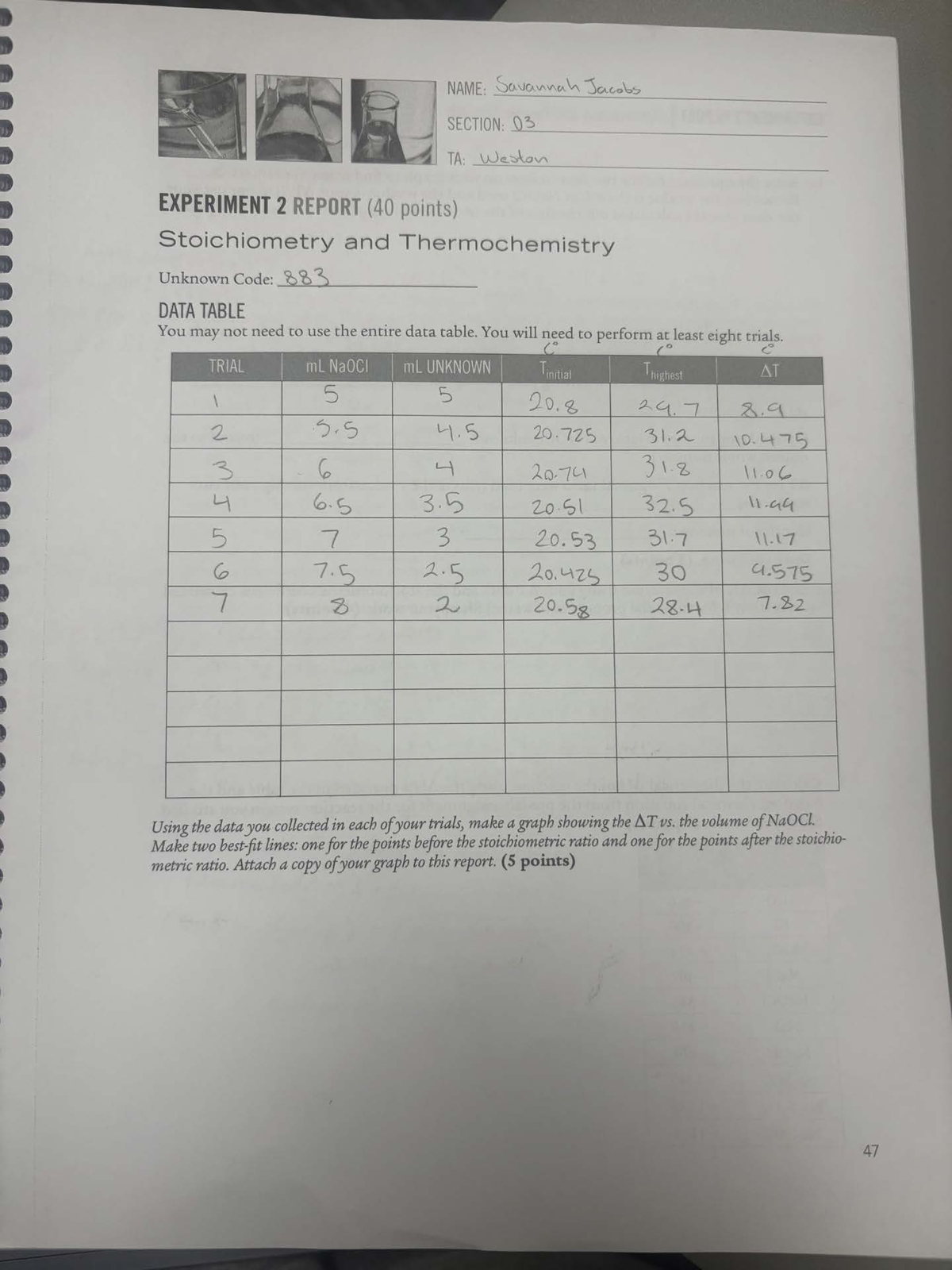 Experiment 2 - Lab Report 2: NaOCl Stoichiometry Analysis - Studocu