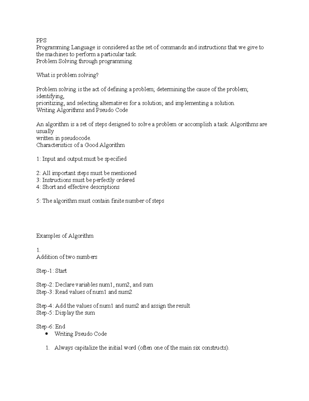 PPS Notes - PPS - PPS Programming Language is considered as the set of ...