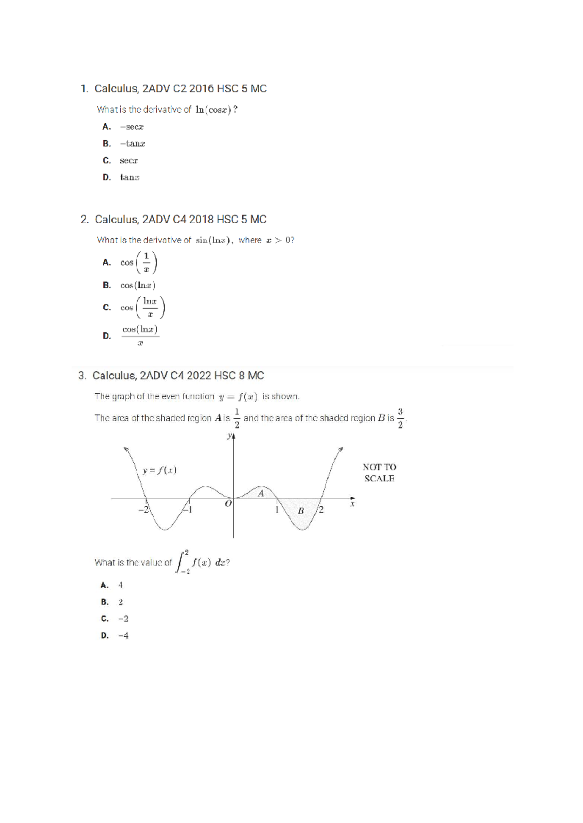 Calculus 2ADV HSC Questions Compilation for Exam Preparation - Studocu