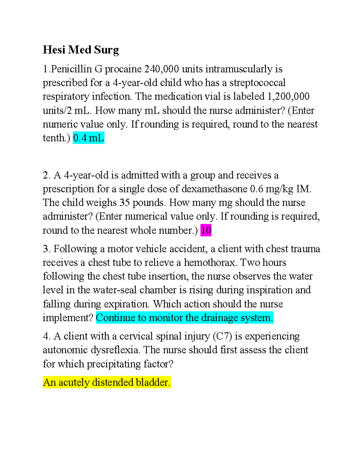 Med Surg 2 HESI Study Guide: Key Concepts and Practice Questions - Studocu
