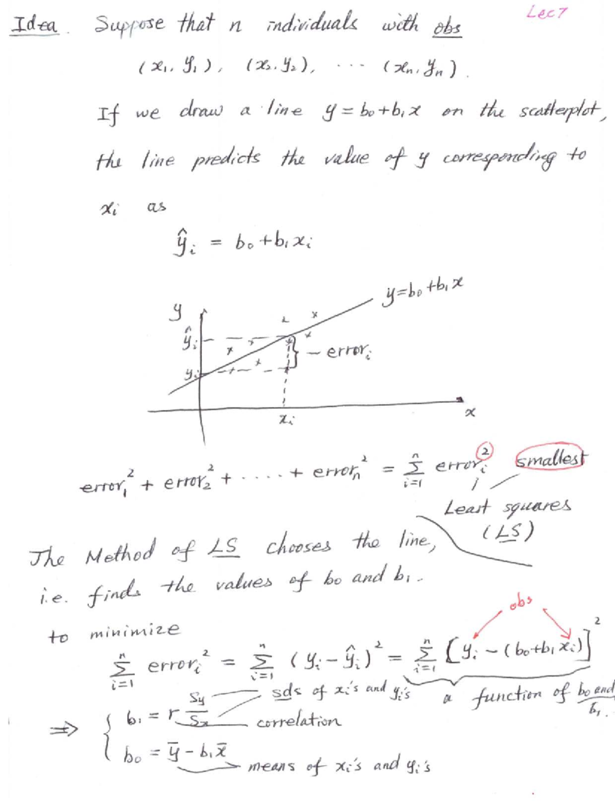 Math2565 Lecture 7 Notes: Least Squares Regression Analysis - Studocu