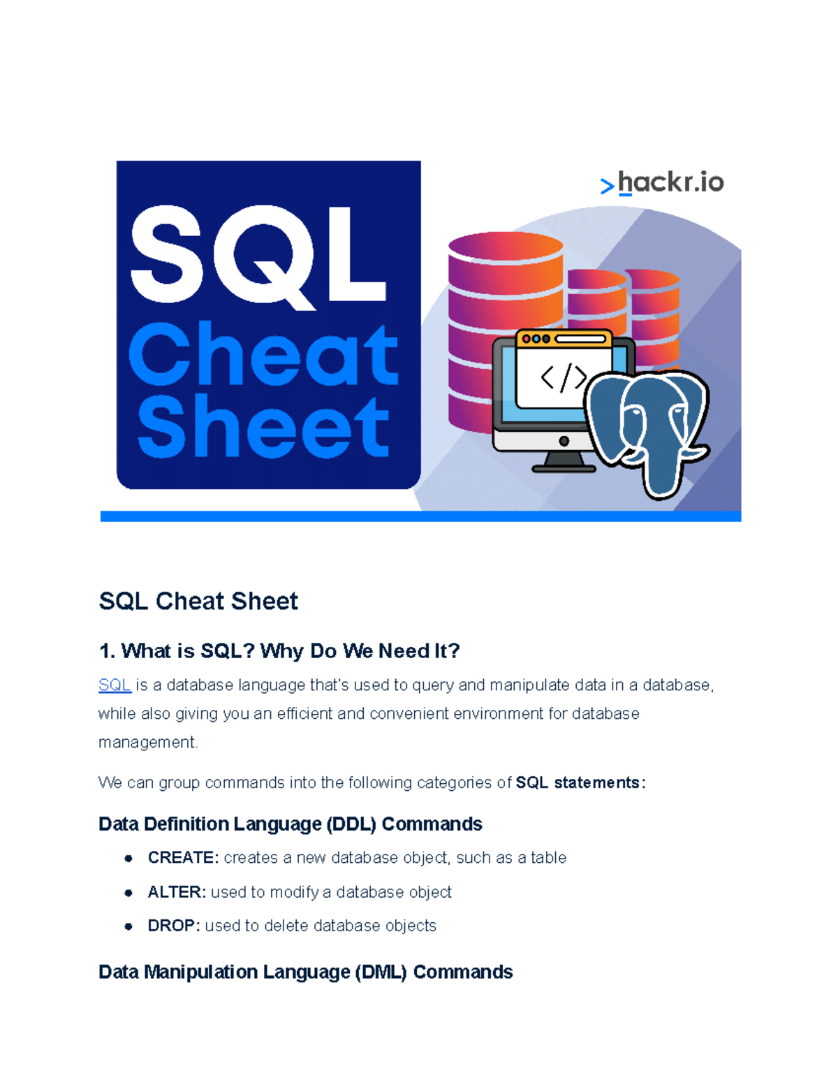 SQL Cheat Sheet for Database Management (Course Code: 240204) - Studocu