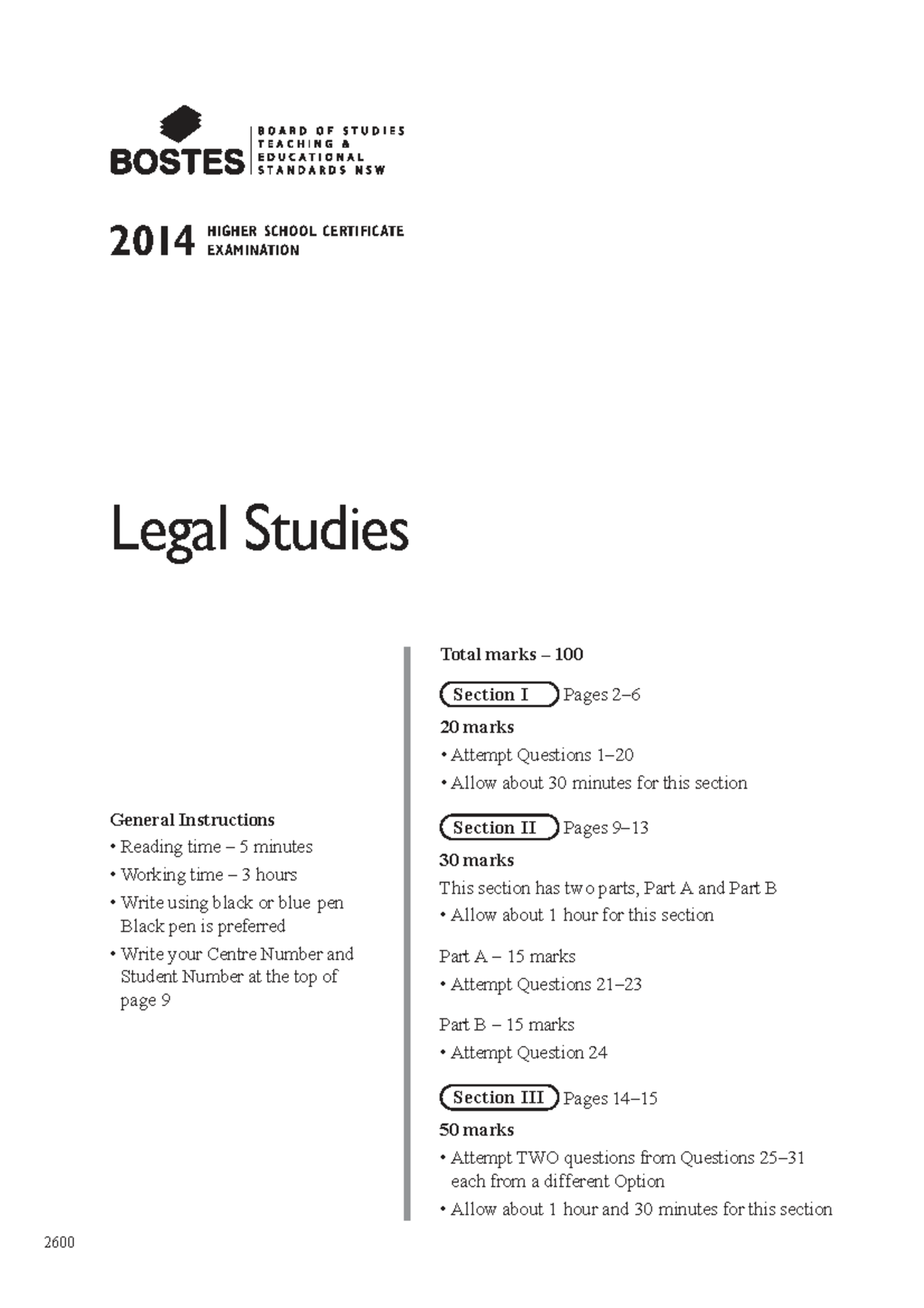 Legal Studies 2014 HSC Examination Paper - Studocu