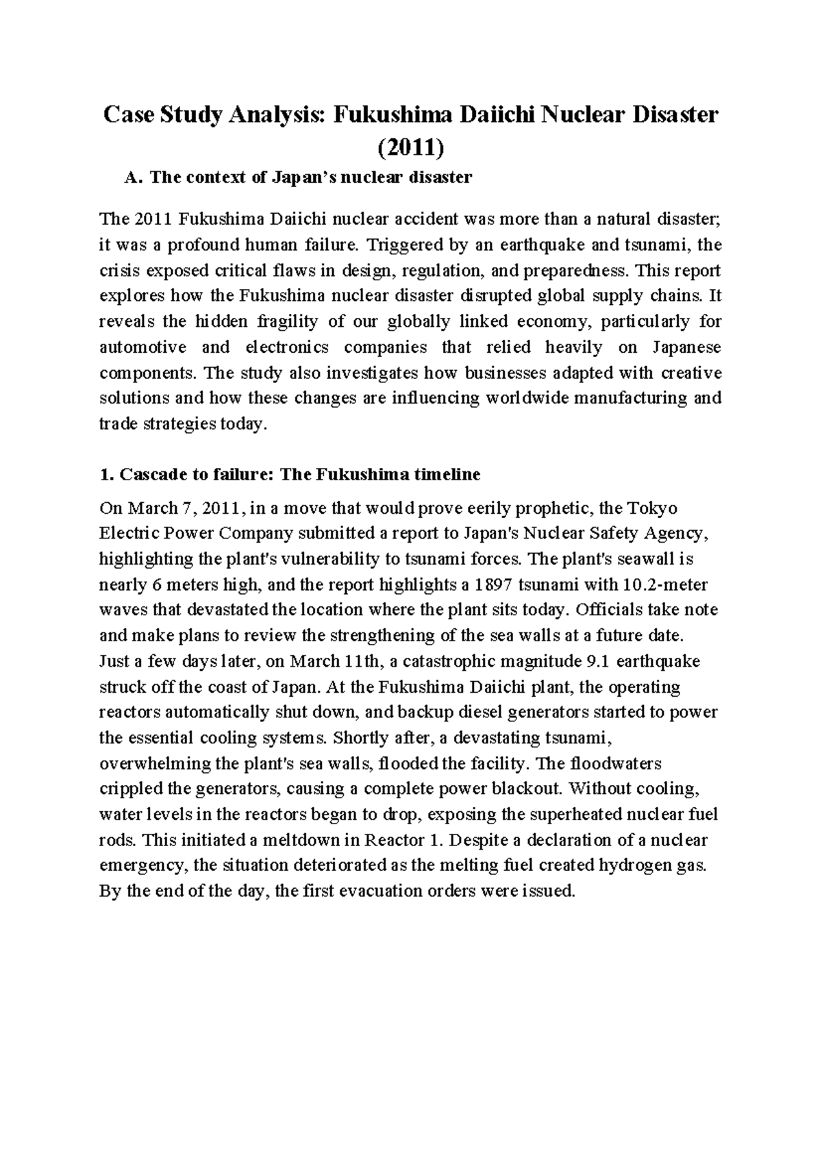 SCM Case Study: Global Supply Chain Disruptions from Fukushima (2011 ...