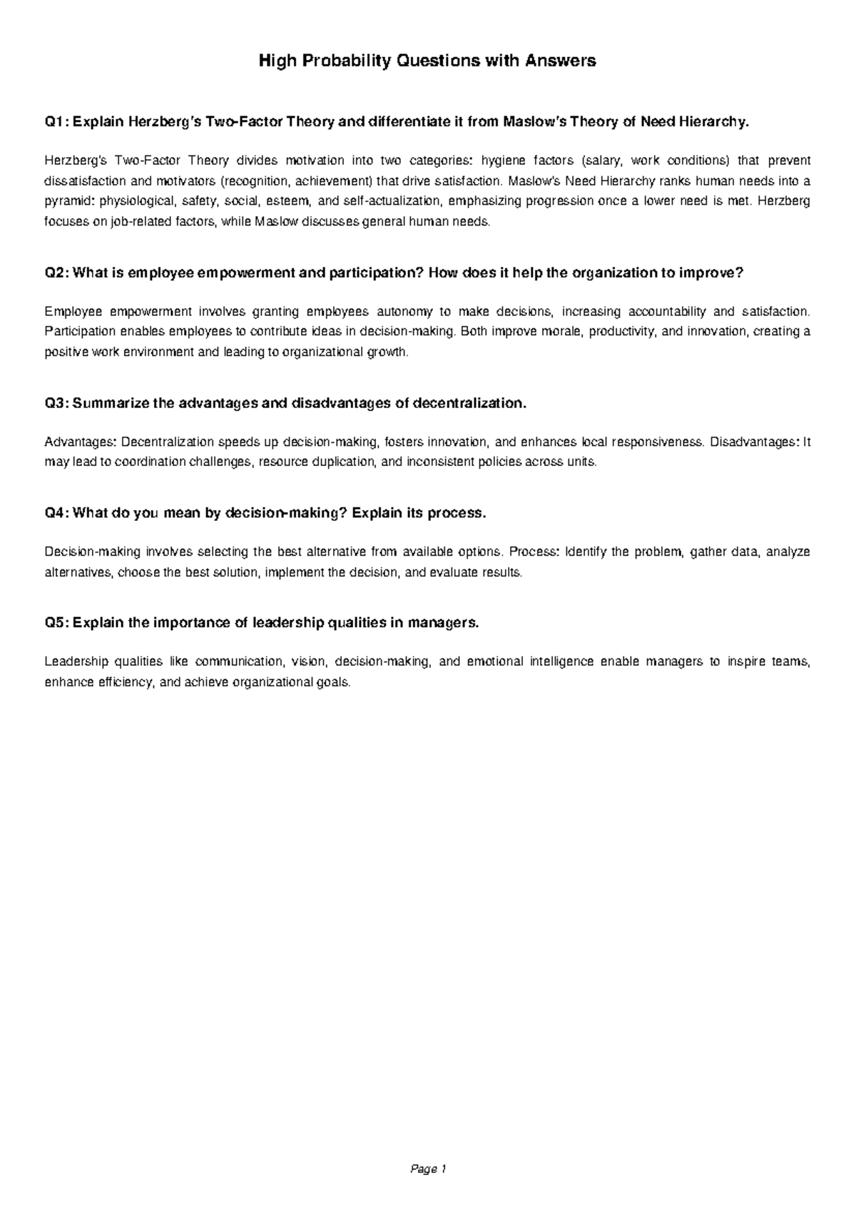High probability questions summary - High Probability Questions with ...