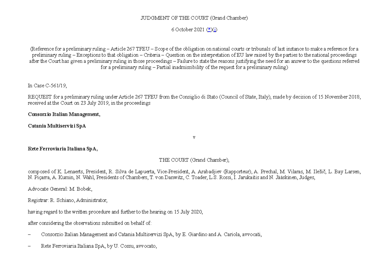 JUDGMENT OF THE COURT (Grand Chamber) - Consorzio Case Analysis (C-267/ ...