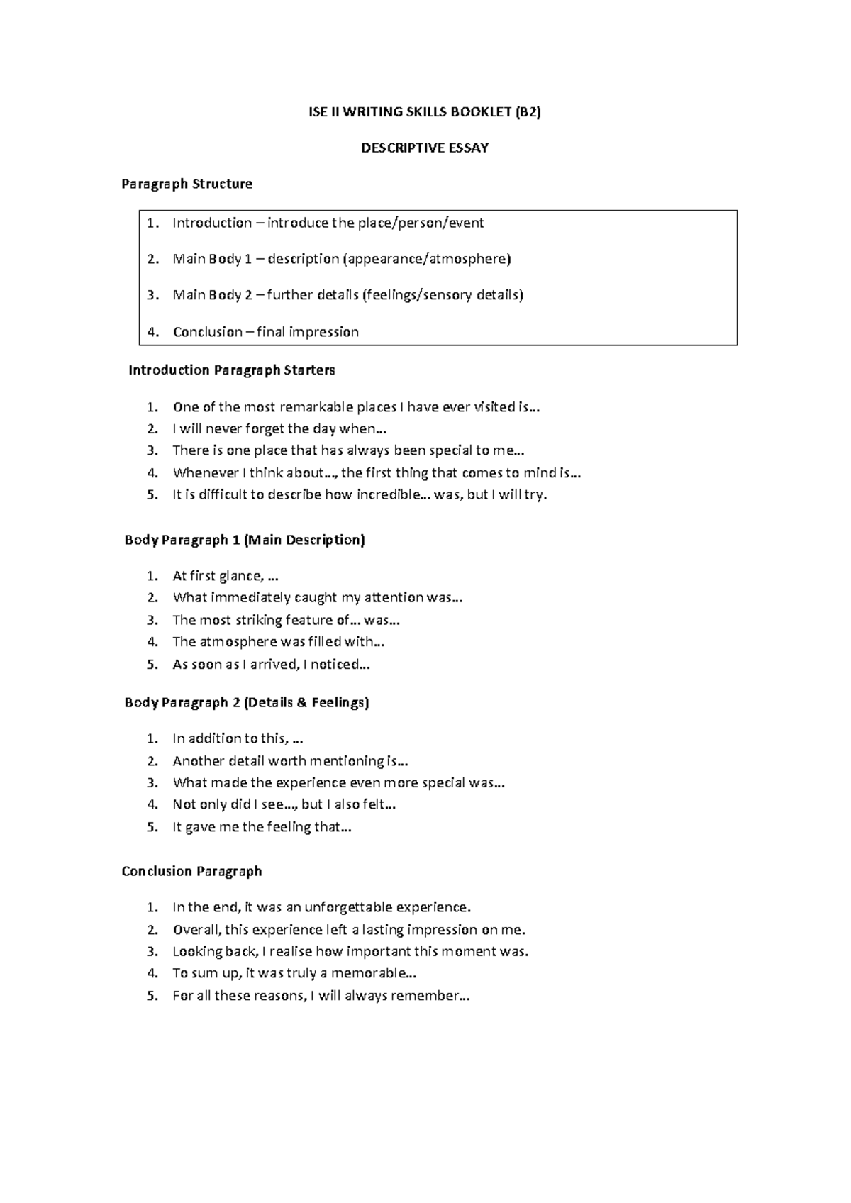 Final ISE II Writing Skills Booklet: Descriptive & Discursive Essay ...