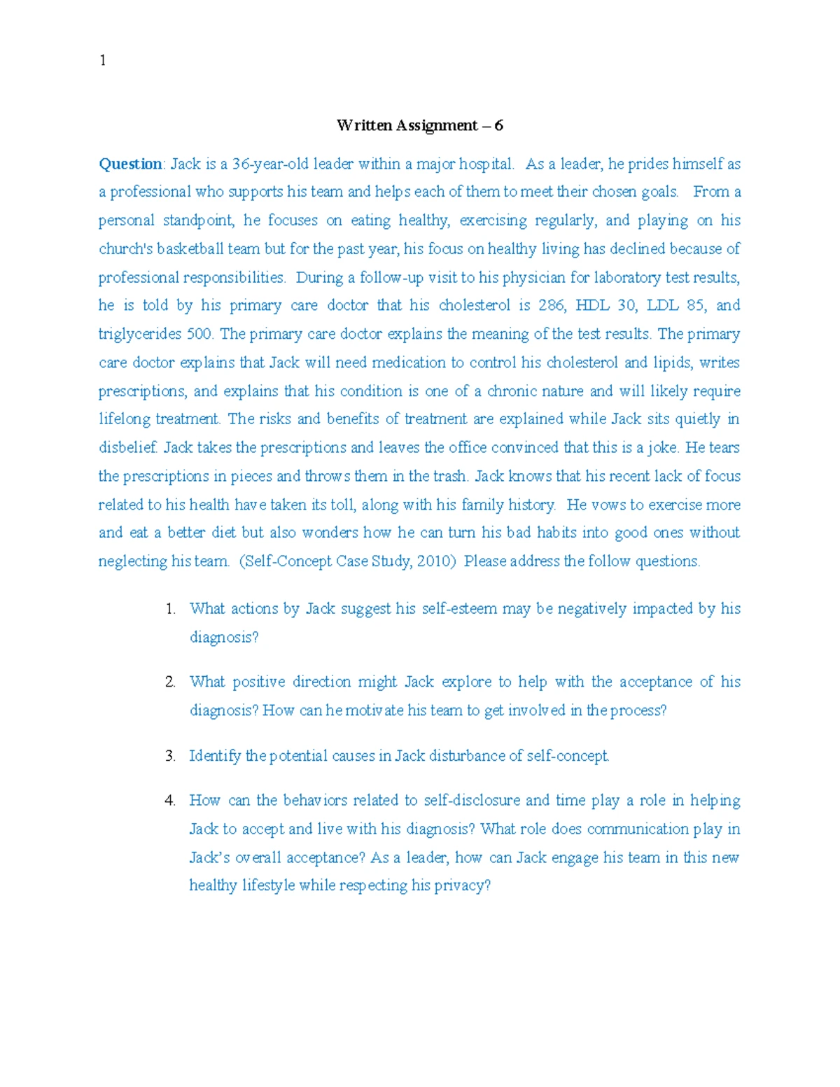 Case Study, WA-6 - Written Assignment - 6 - Written
