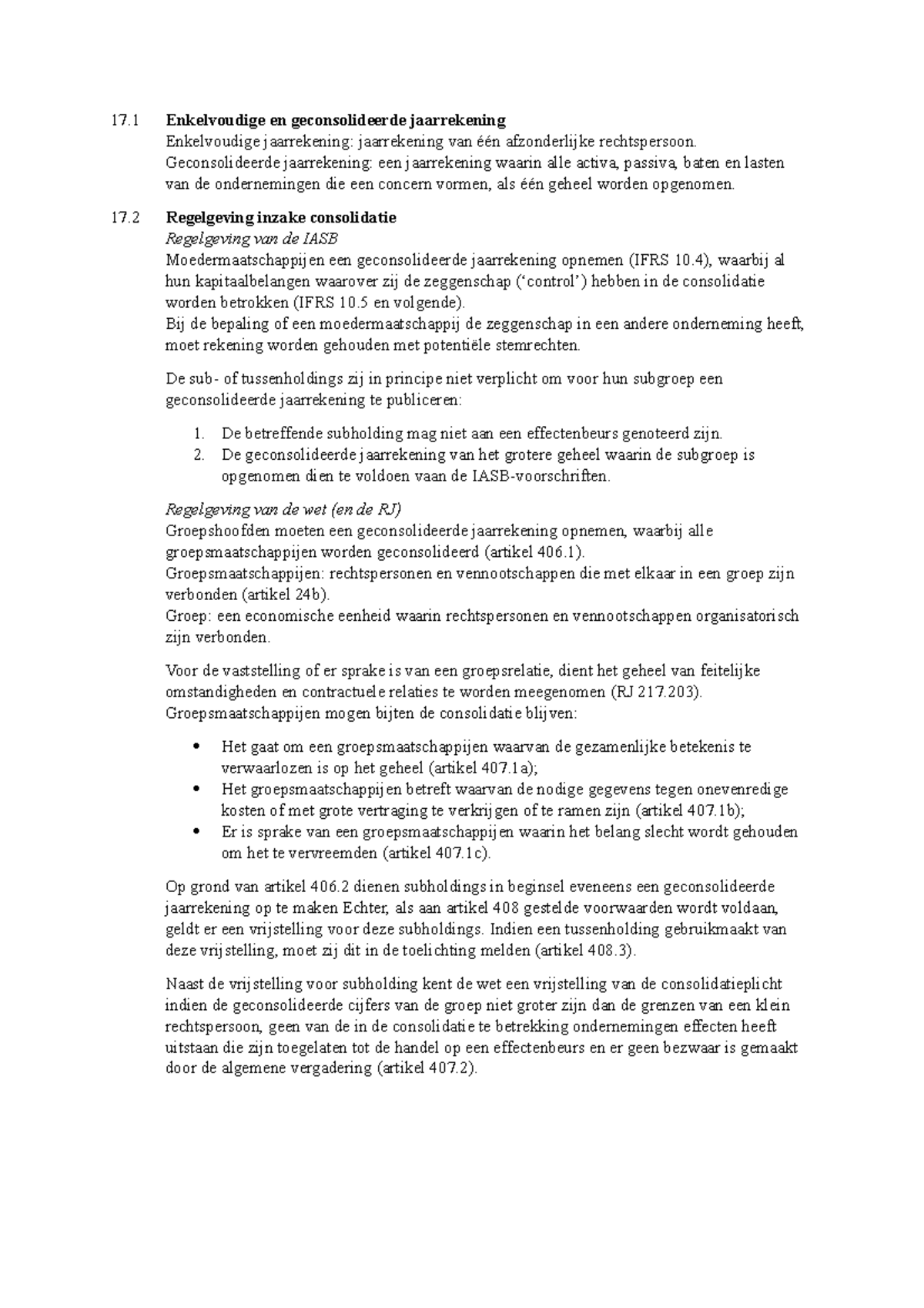 Samenvatting Externe Verslaggeving Hoofdstuk 17 - Jaarrekening en  Consolidatie - Studeersnel