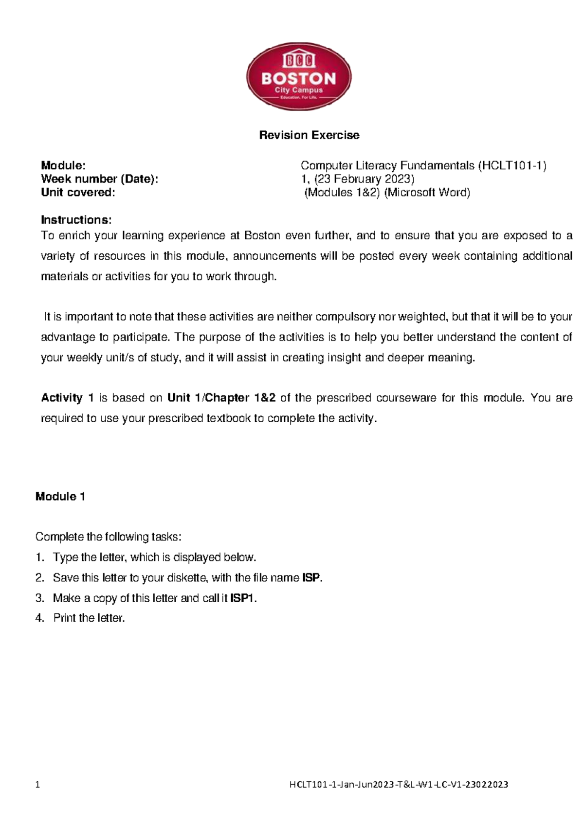 HCLT101 Computer Literacy Fundamentals Revision Exercise (Feb 2023 ...