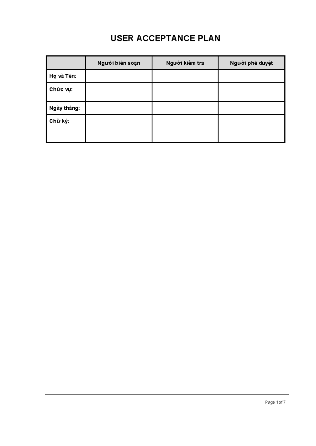 Template User Acceptance Plan - USER ACCEPTANCE PLAN Người biên soạn ...