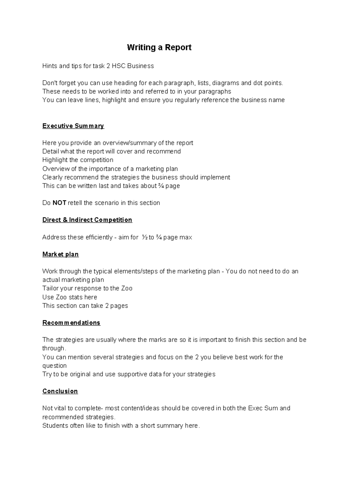 Writing a Report: Hints & Tips for Task 2 - HSC Business - Studocu