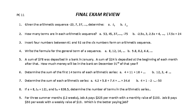 Math 11PC Final Exam Review: Key Concepts and Solutions - Studocu