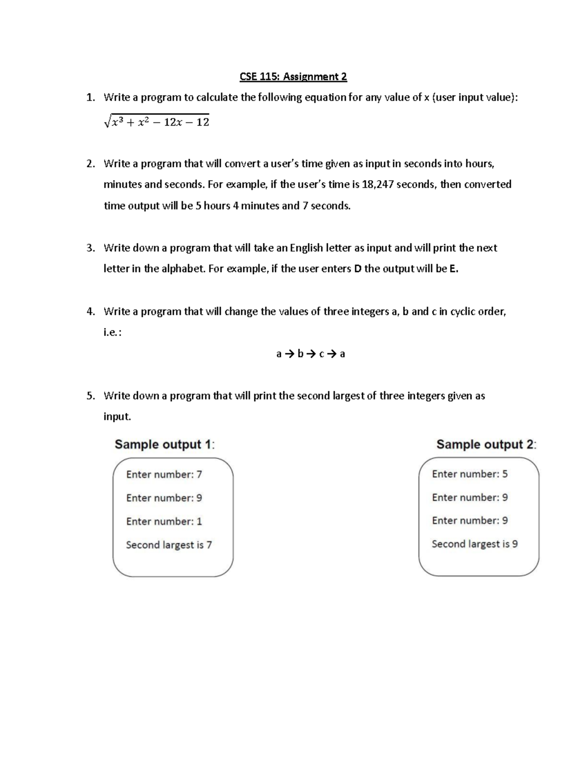 CSE 115: Assignment 2 - Programming Exercises and Solutions - Studocu