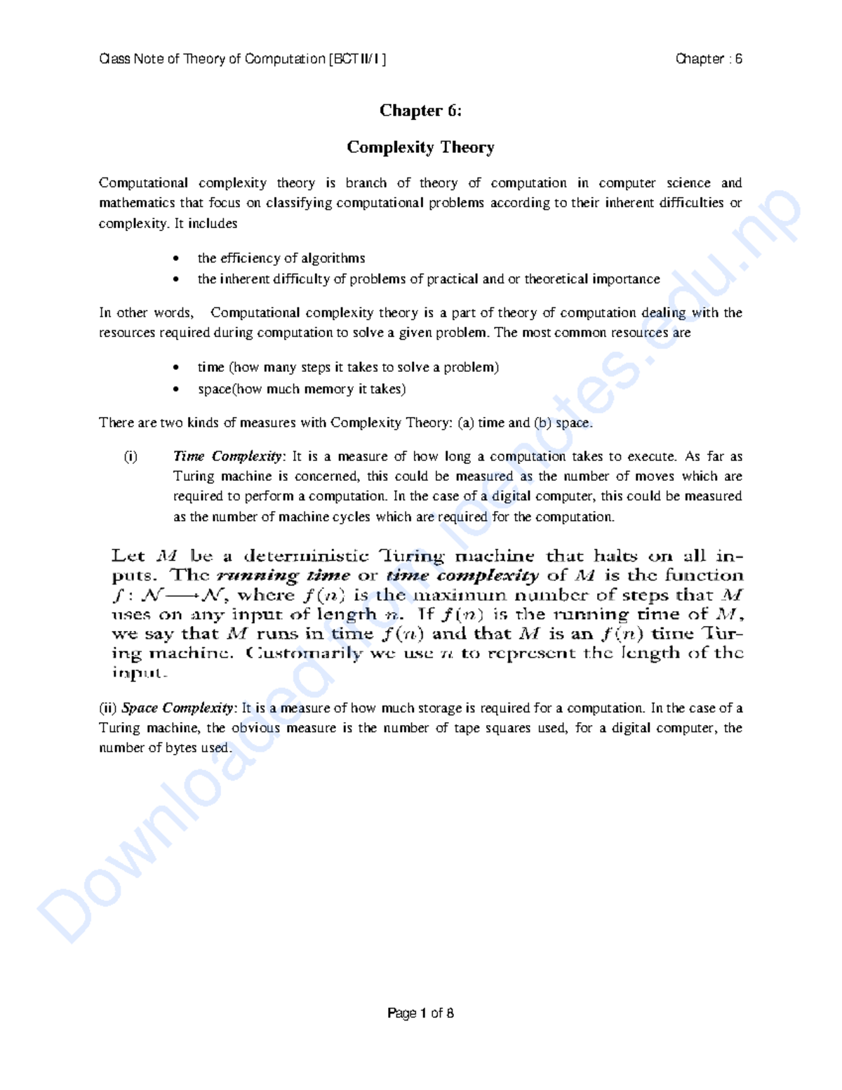 Theory of Computation Class Notes: Chapter 6 - Complexity Theory - Studocu