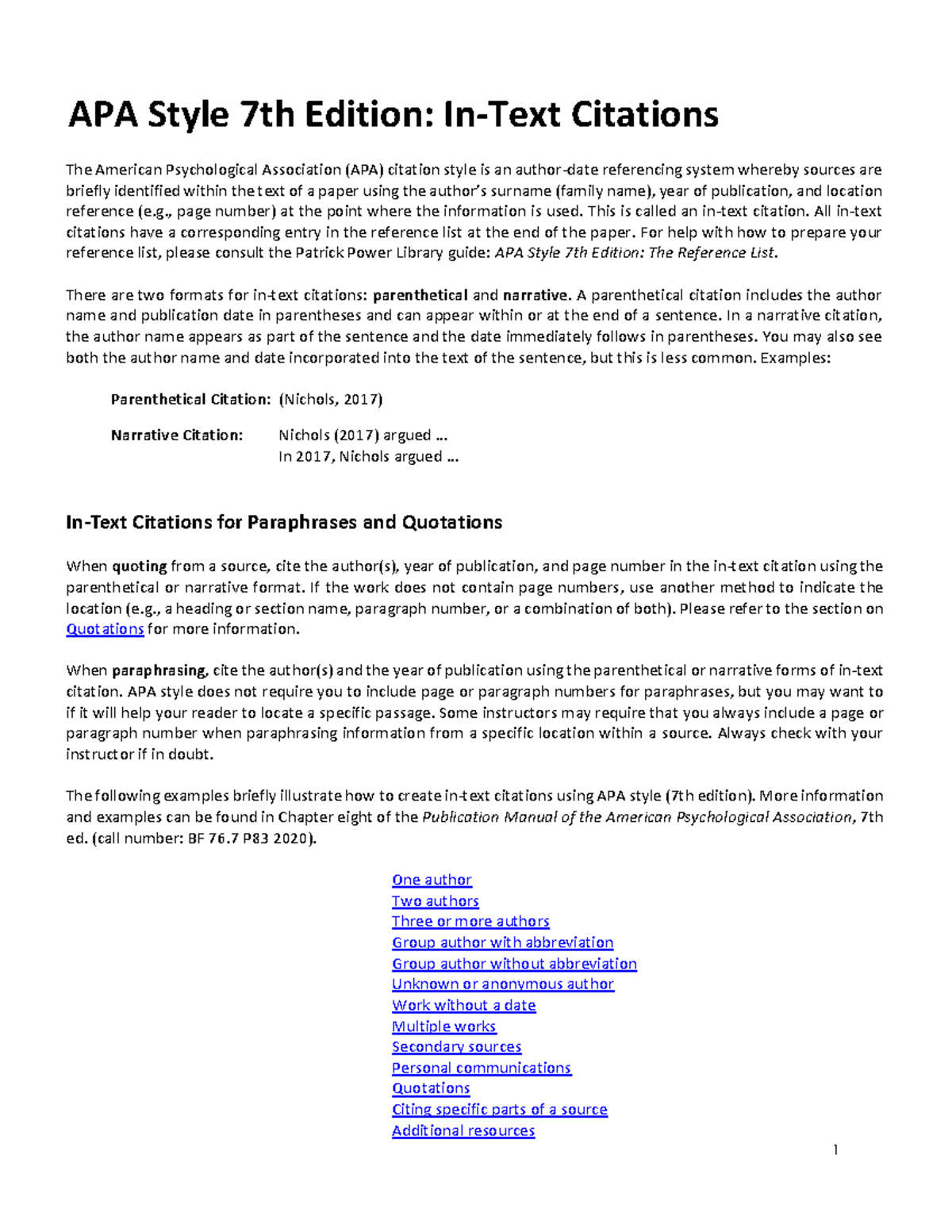 APA In-Text Citation Guide: 7th Edition Essentials - Studocu