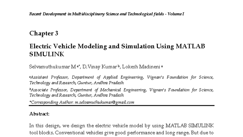 Chapter 3: Electric Vehicle Modeling & Simulation Using MATLAB SIMULINK ...