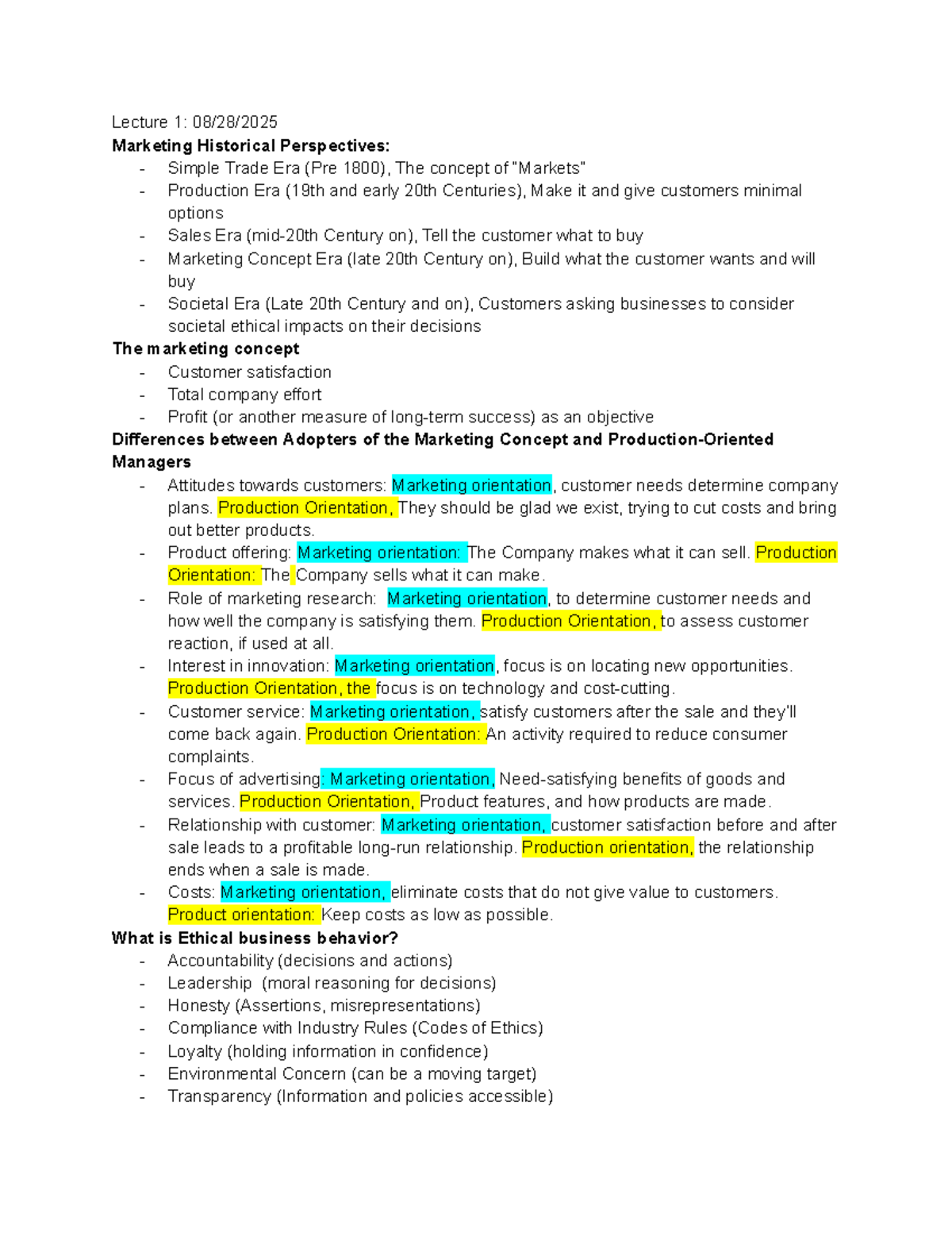 MKT Lecture Notes: Historical Perspectives in Marketing Concepts - Studocu