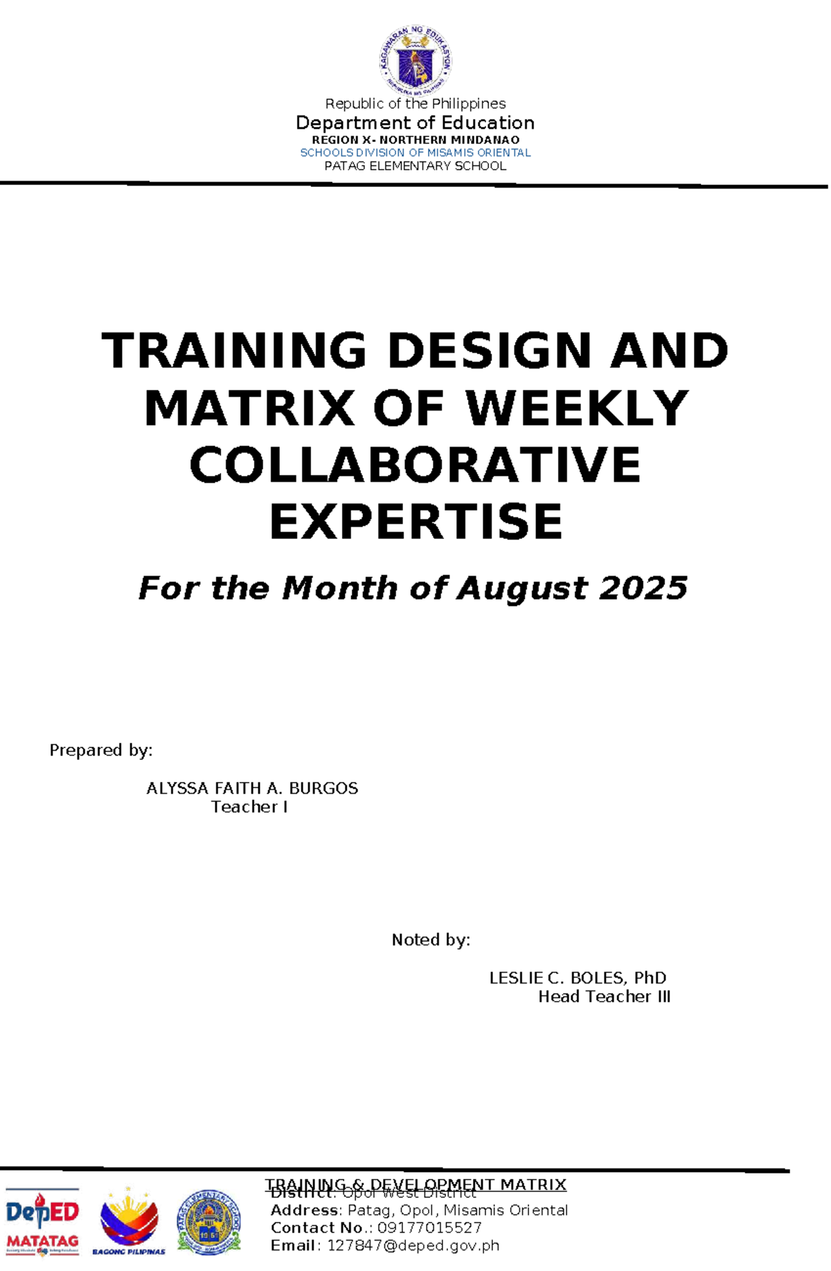 Training Design & Matrix for Weekly Collaborative Expertise (Aug 2025 ...