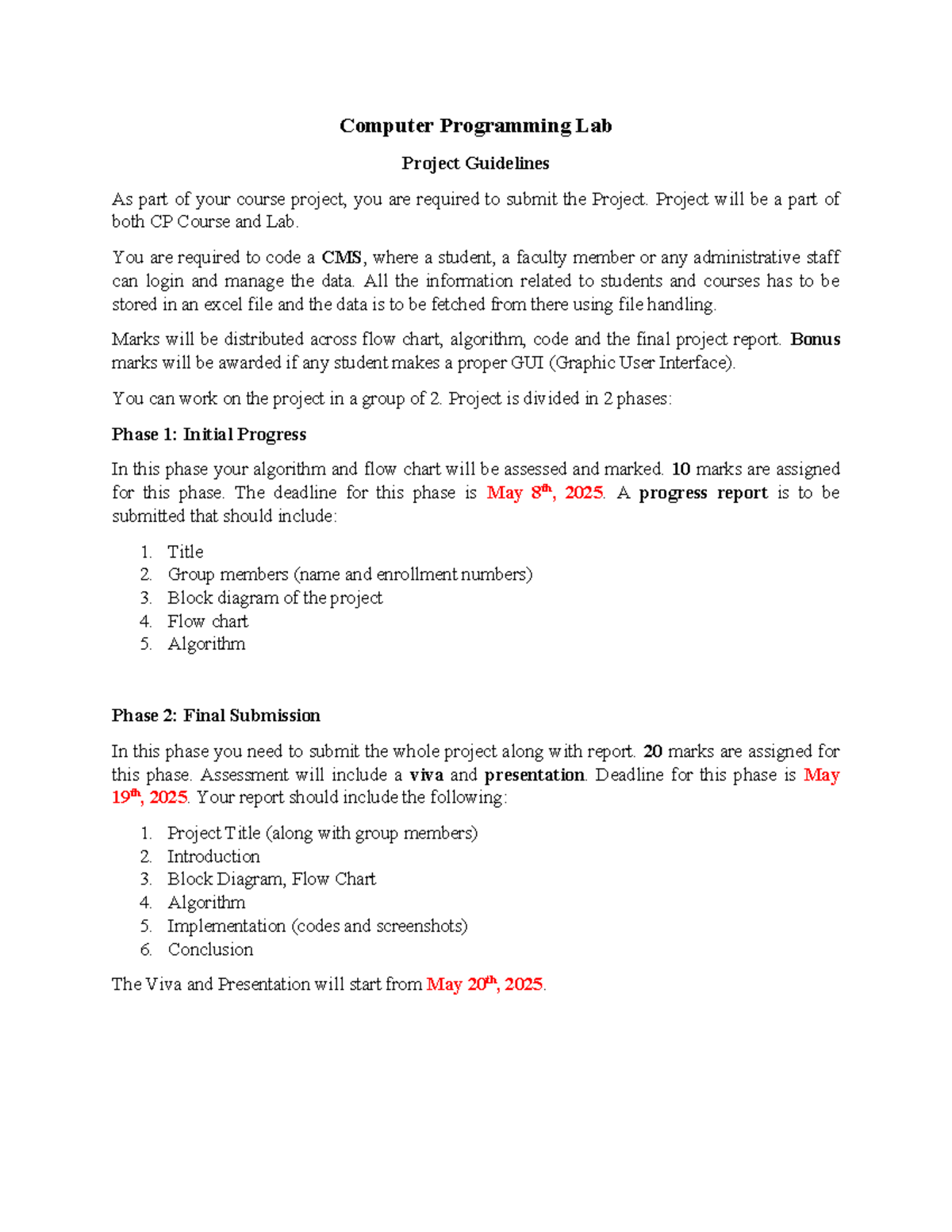 CP Lab Project Guidelines: CMS Development & Submission Phases - Studocu
