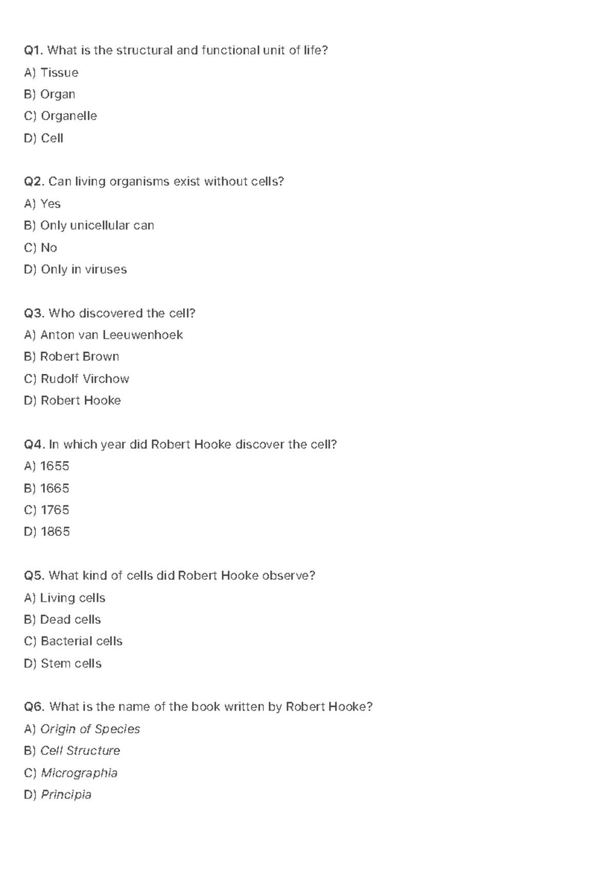 Biology 101: Cell Structure & Function Quiz Questions - Studocu