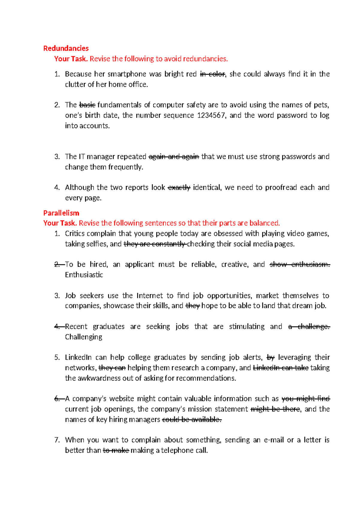 Đề cương Midterm - Redundancies Your Task. Revise the following to ...