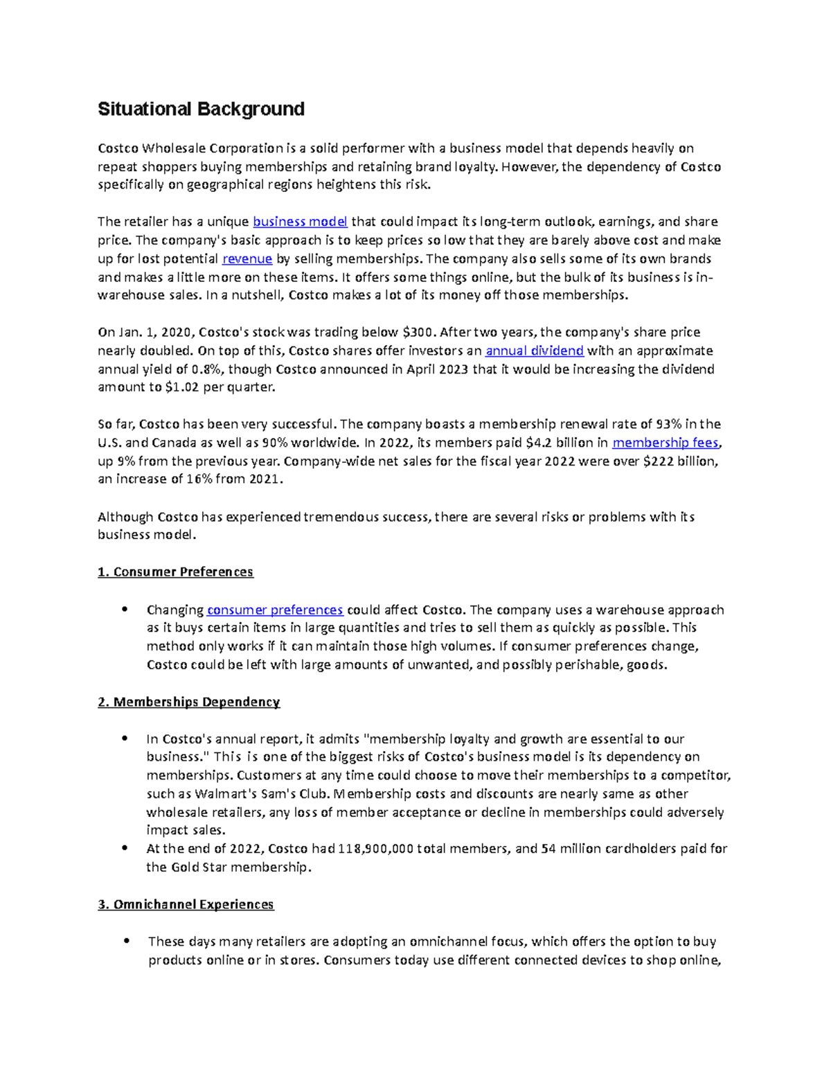 Costco Wholesale Corp: Business Model Analysis & Risks - Studocu