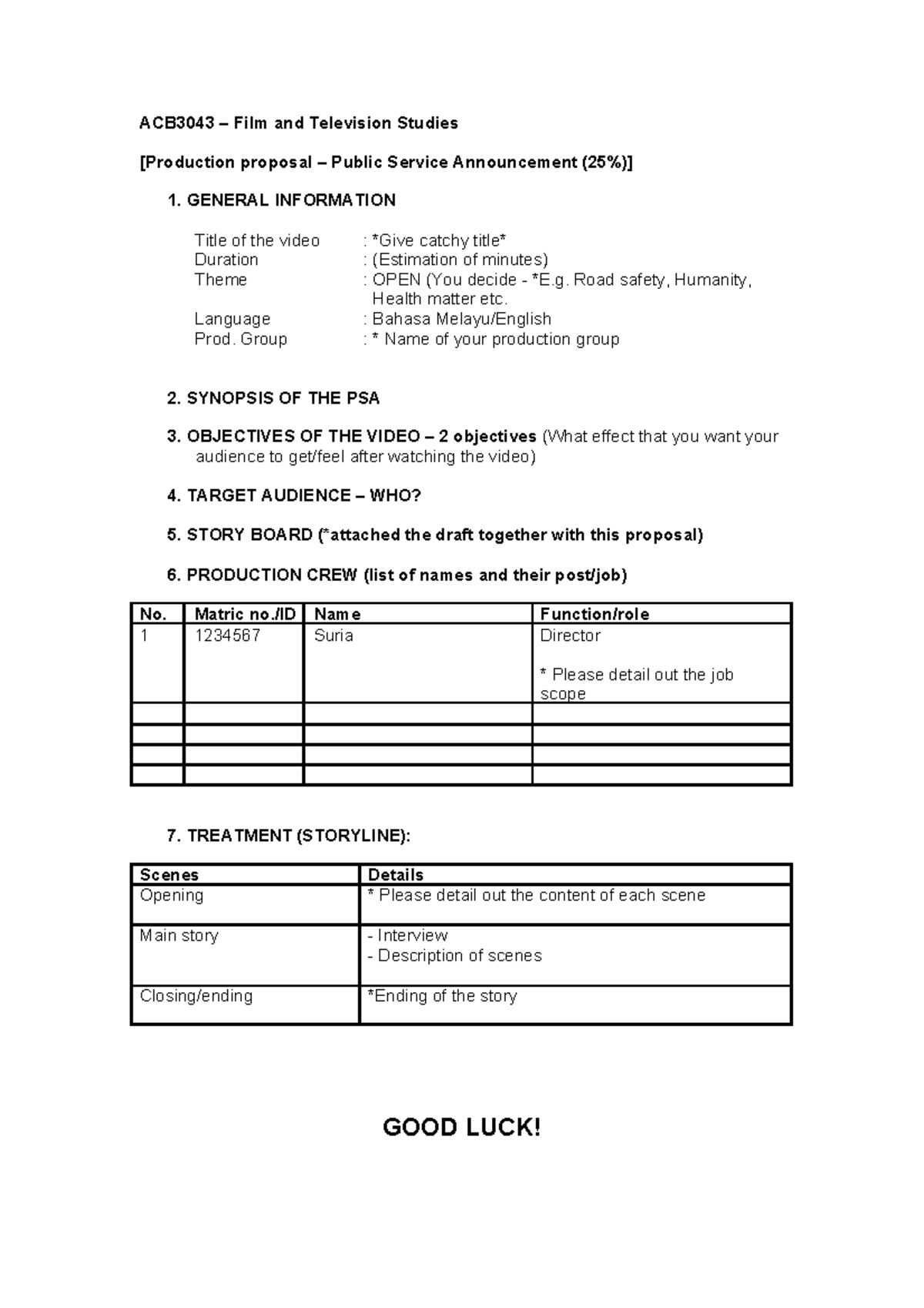 ACB3043 Film and Television Studies PSA Proposal Template - Studocu