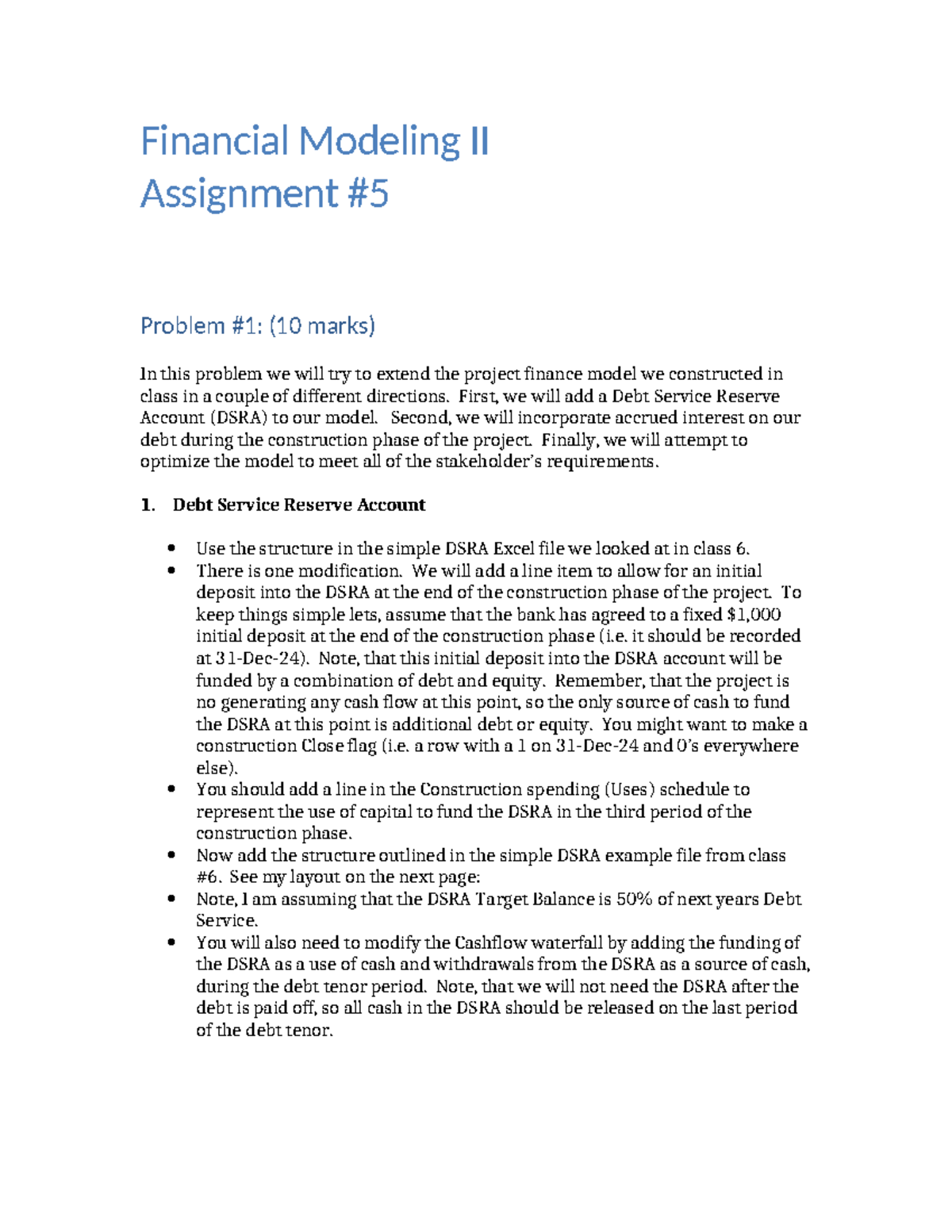 Assignment #5 - Enhancing Project Finance Model Analysis(OPR-514) - Studocu