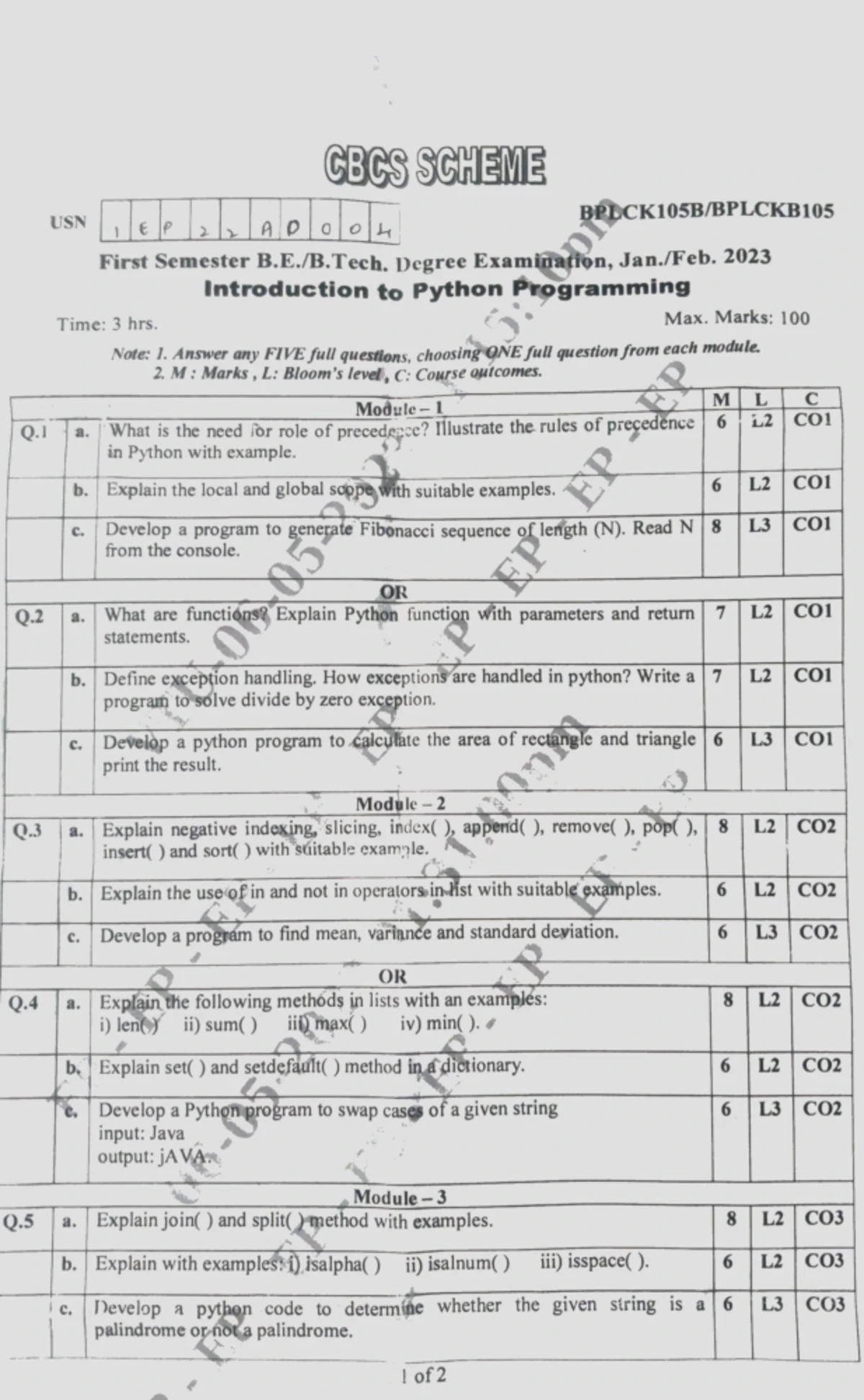 1st Year VTU Python: Important Questions & Answers for Exams - Studocu