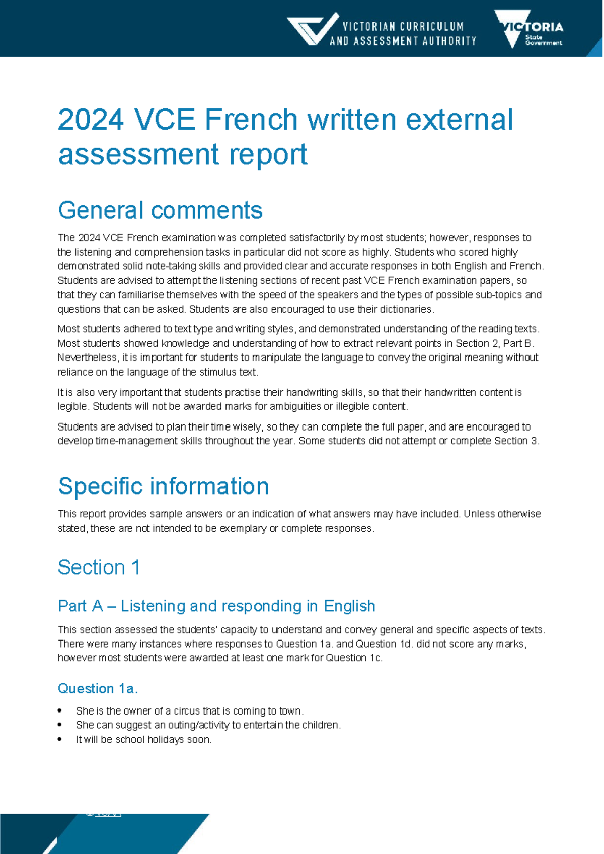 2024 VCE French Written External Assessment Report Insights - Studocu