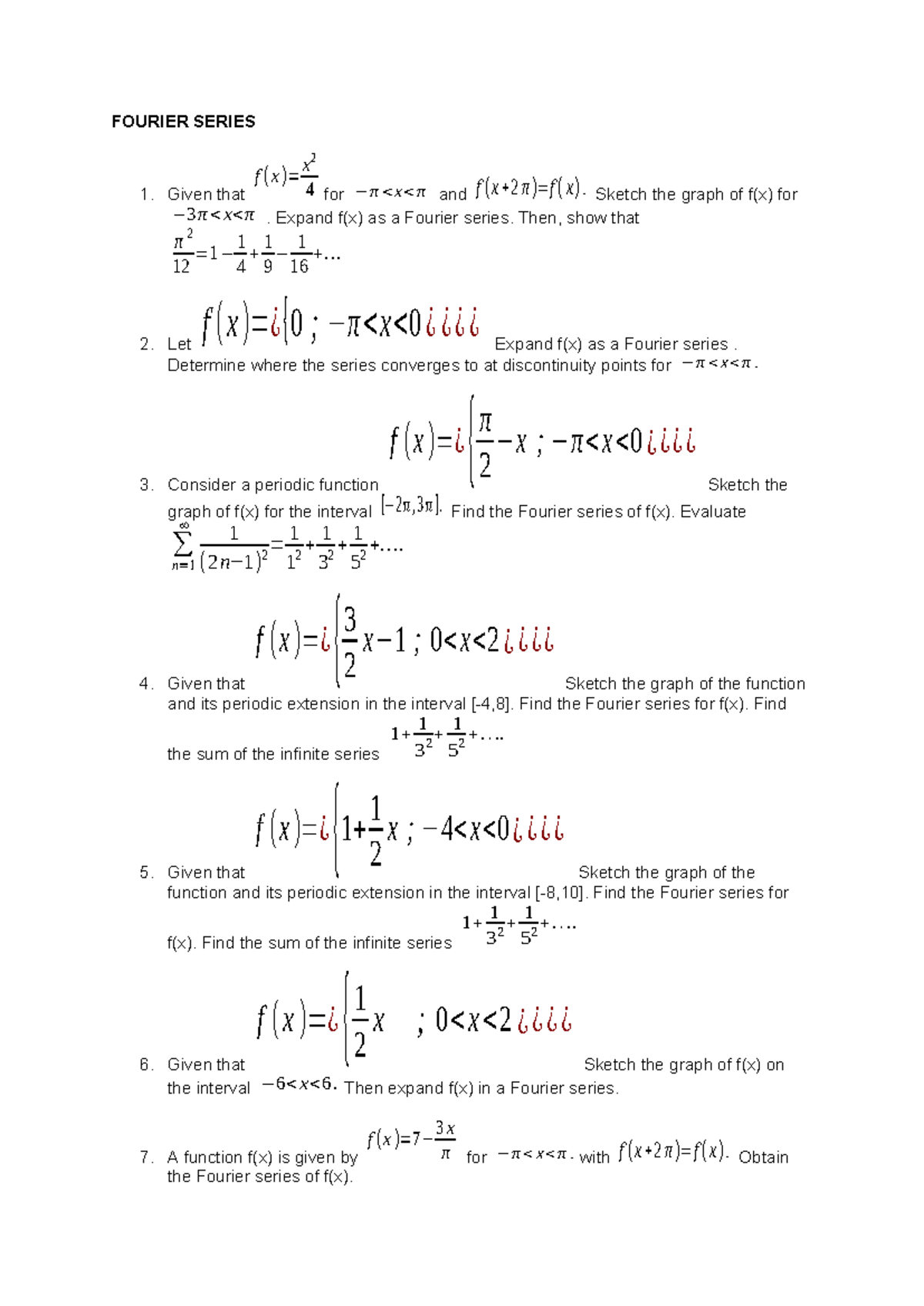Fourier series tutorial: Expanding and sketching f(x) for π intervals ...