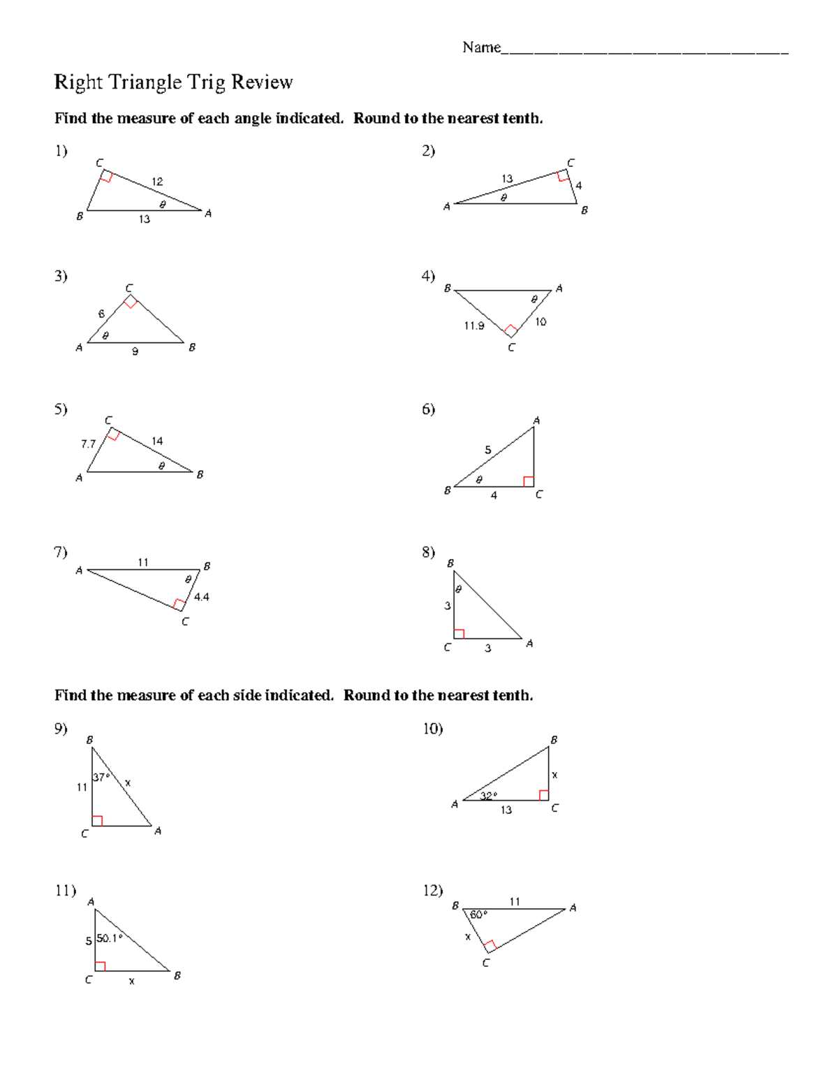 10C Right Triangle Trigonometry Review with Solutions - Studocu