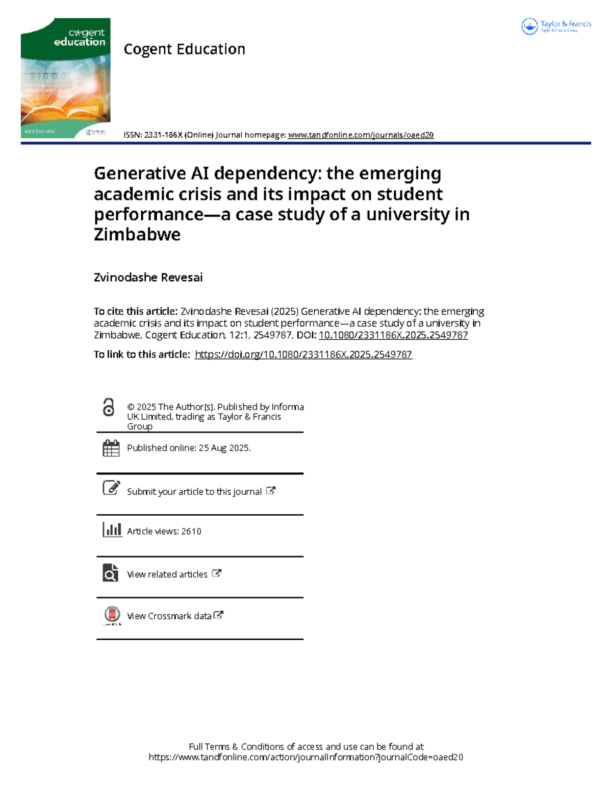 Generative AI Dependency and Academic Performance: A Case Study in ...