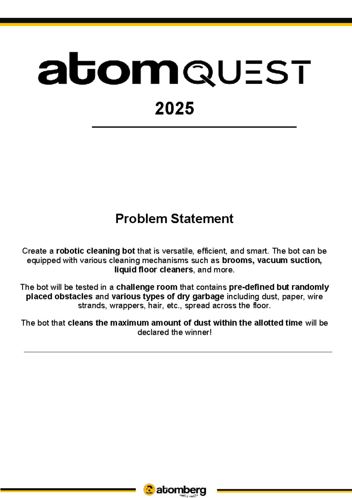 Atomquest 2025 - Robotic Cleaning Bot Problem Statement - Studocu