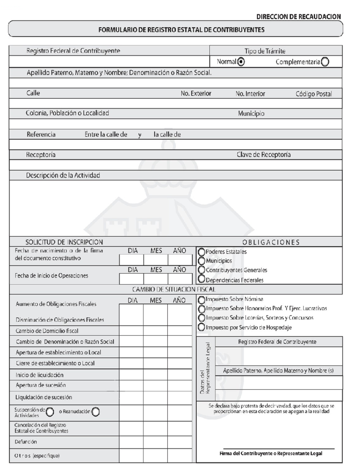 Formulario de Registro Estatal de Contribuyentes - Doc1 - Studocu