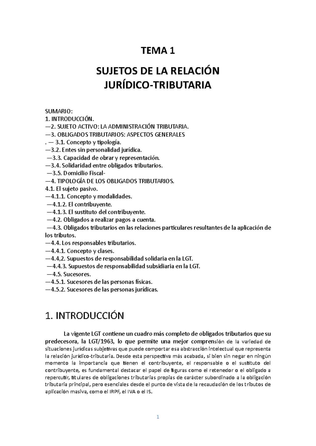 Tema 1 OPT: Sujetos de la Relación Tributaria y sus Obligaciones - Studocu